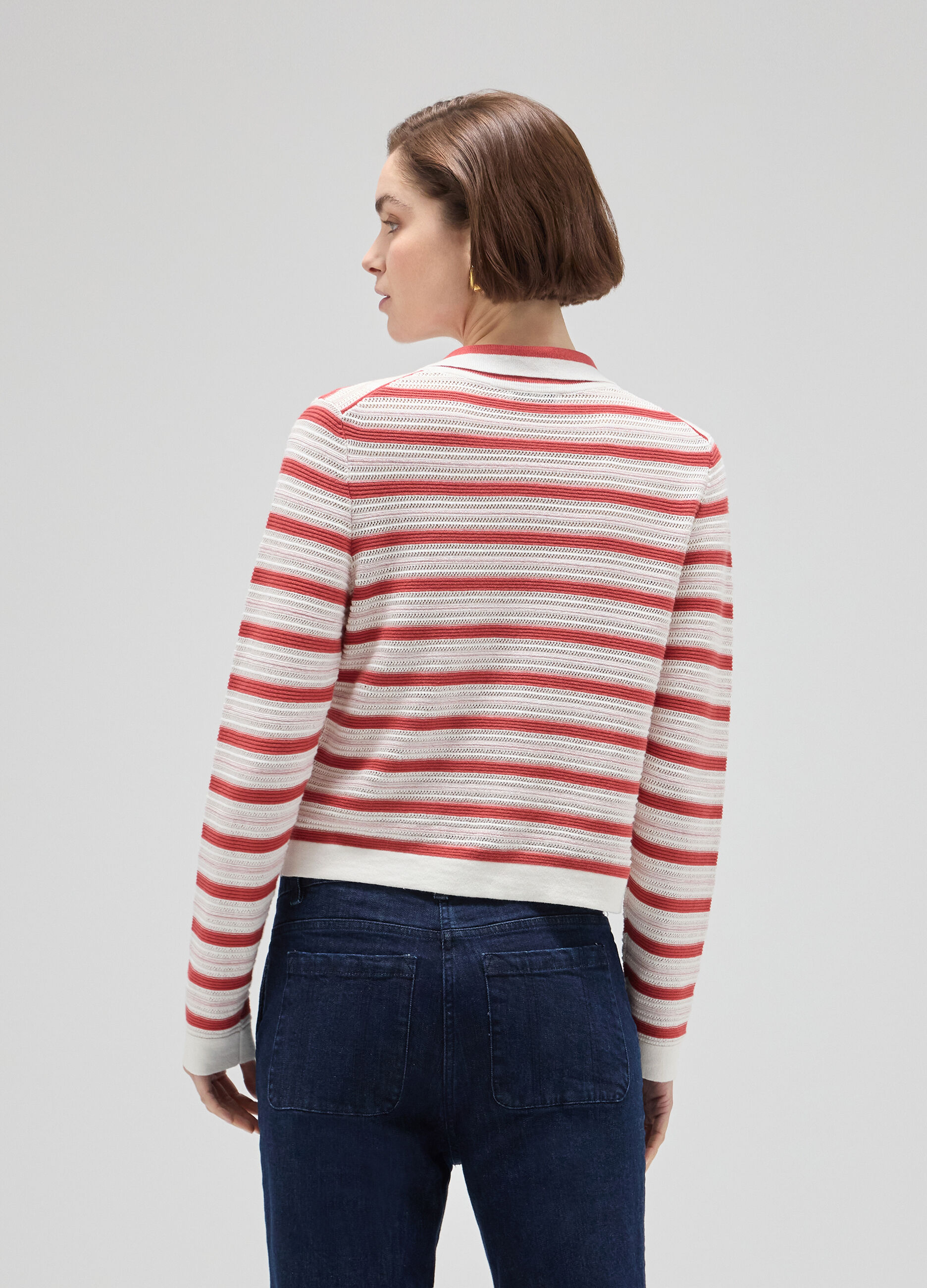 Striped cotton tricot cardigan