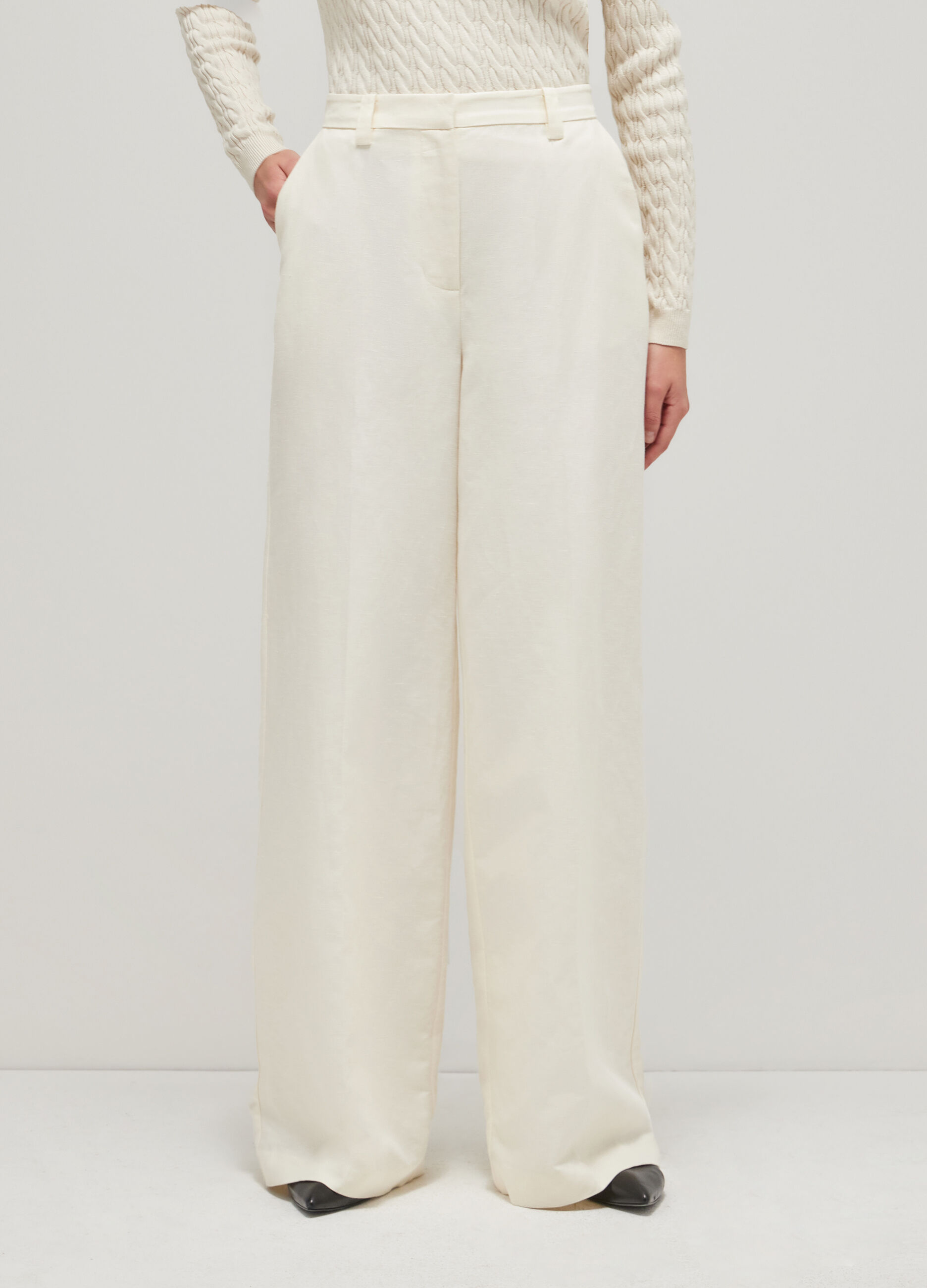 Linen, cotton and viscose palazzo trousers_1