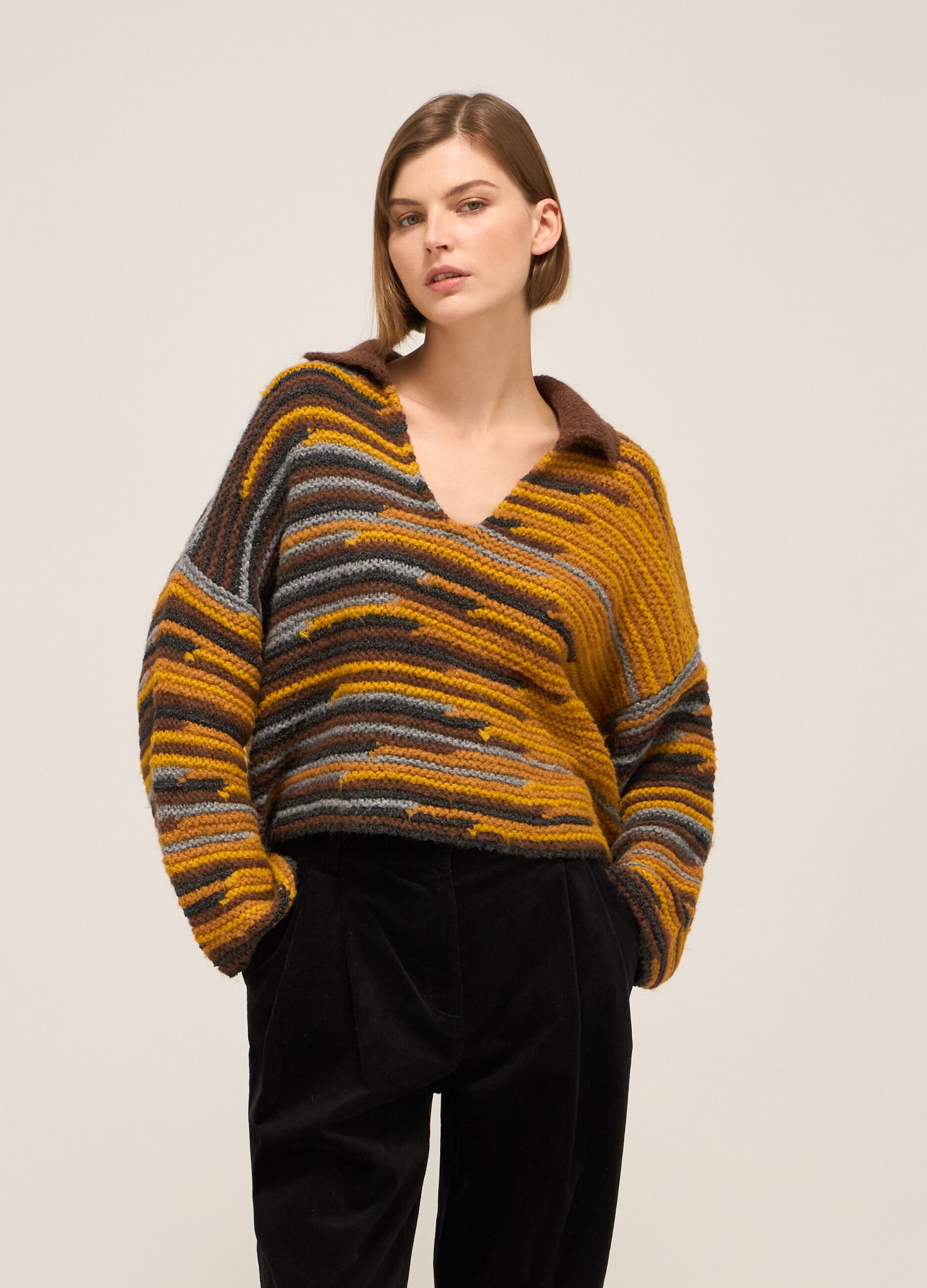 Knitted polo shirt with chunky stripes