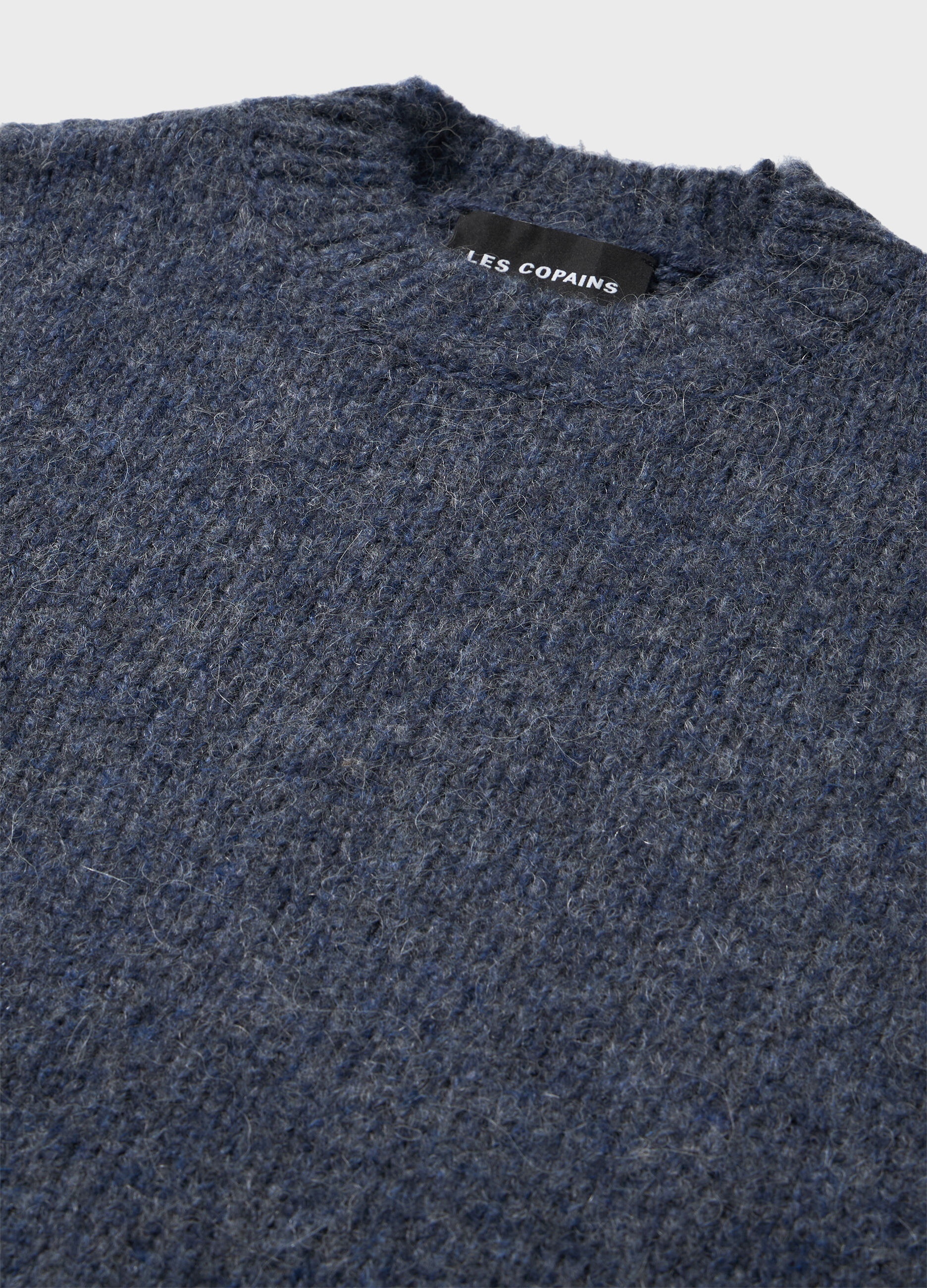Knitted sweater with round neck in alpaca, wool and cotton