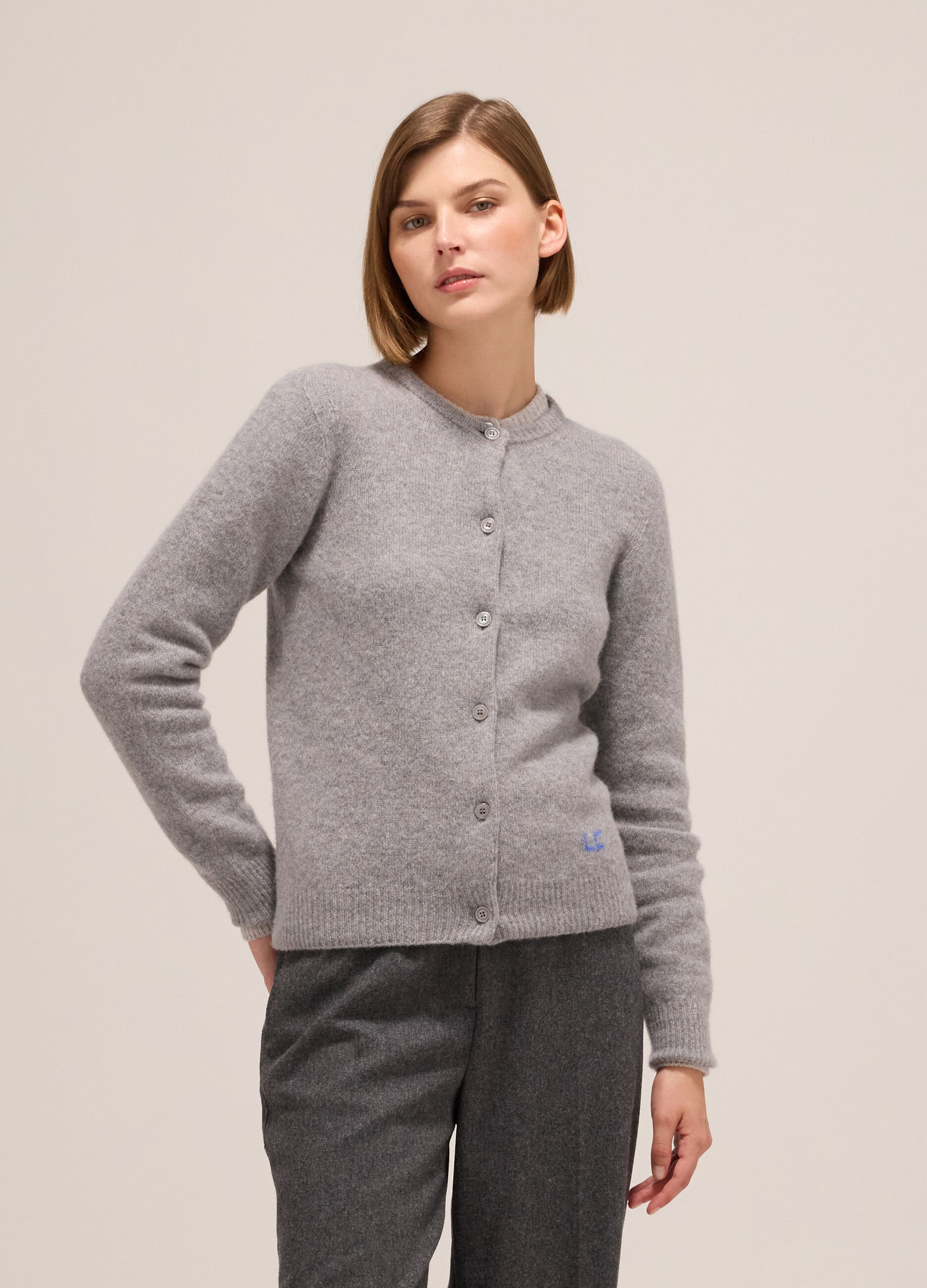 Knitted cardigan in cashmere and merino wool