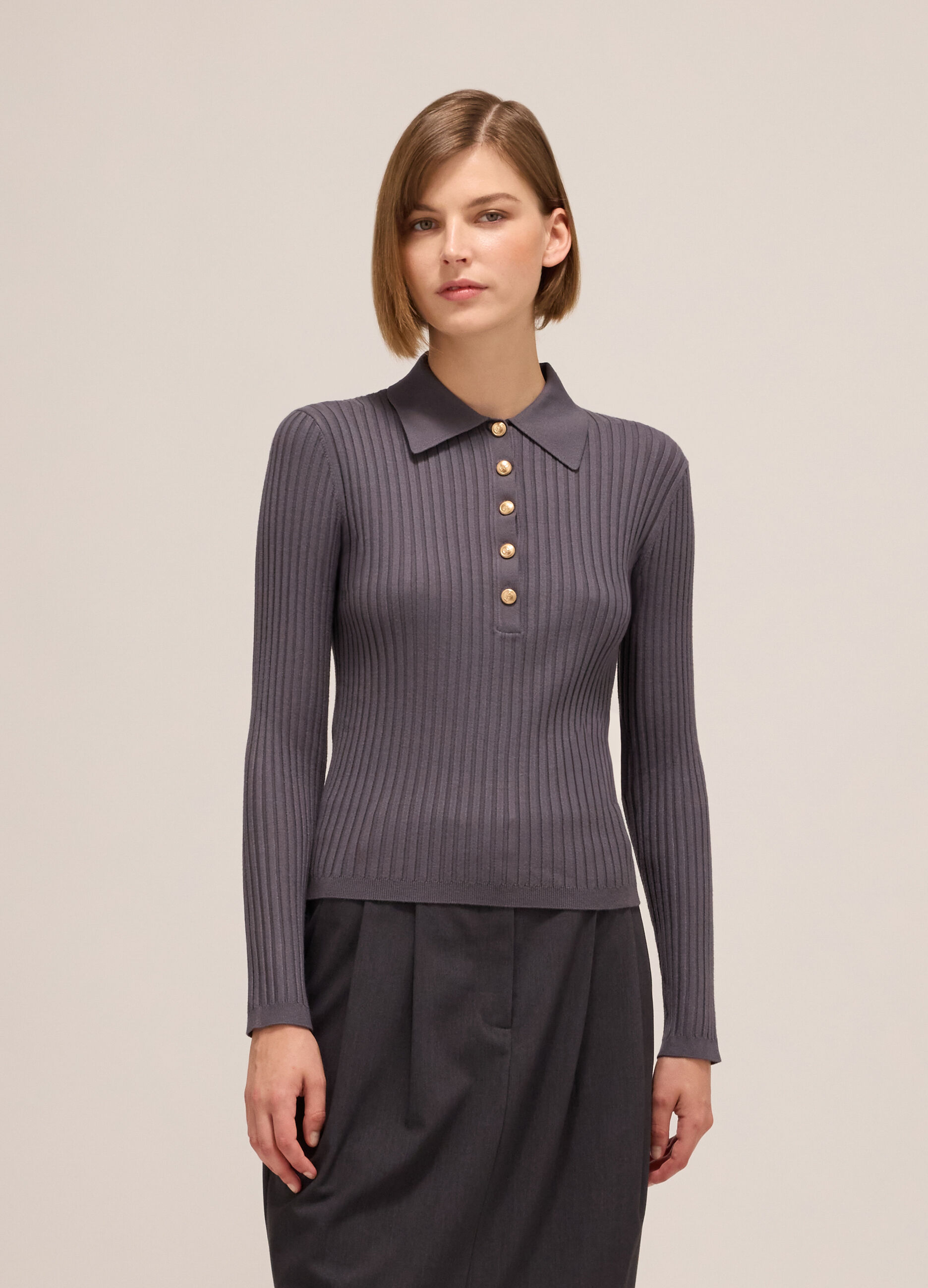 Polo shirt in ribbed viscose