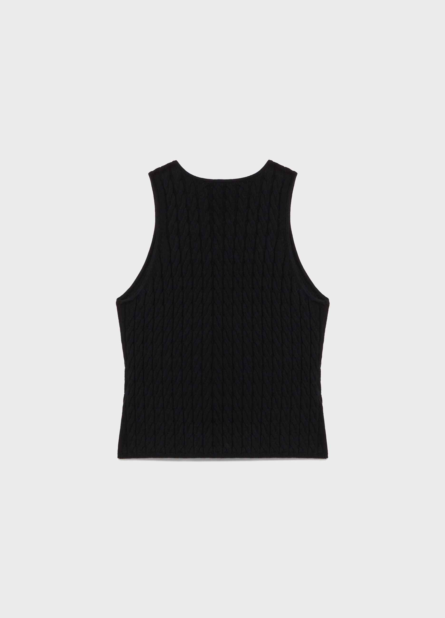 Black cable-knit tank top in cotton and silk_4