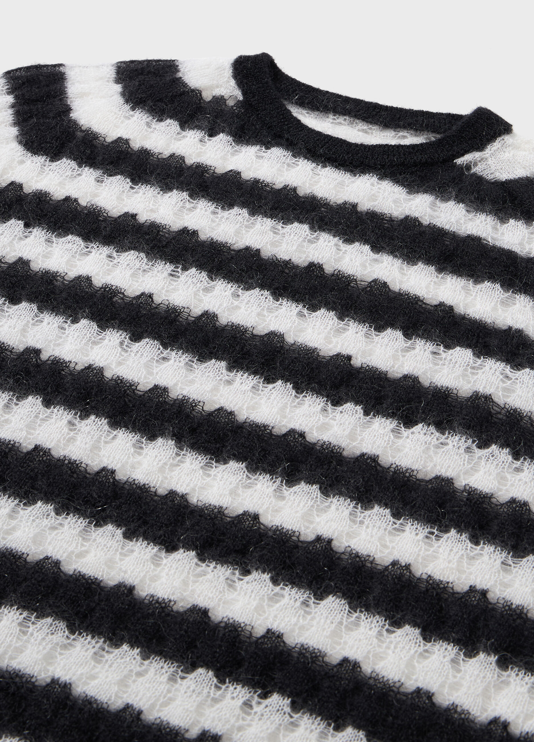 Striped crew-neck sweater in wool and mohair blend
