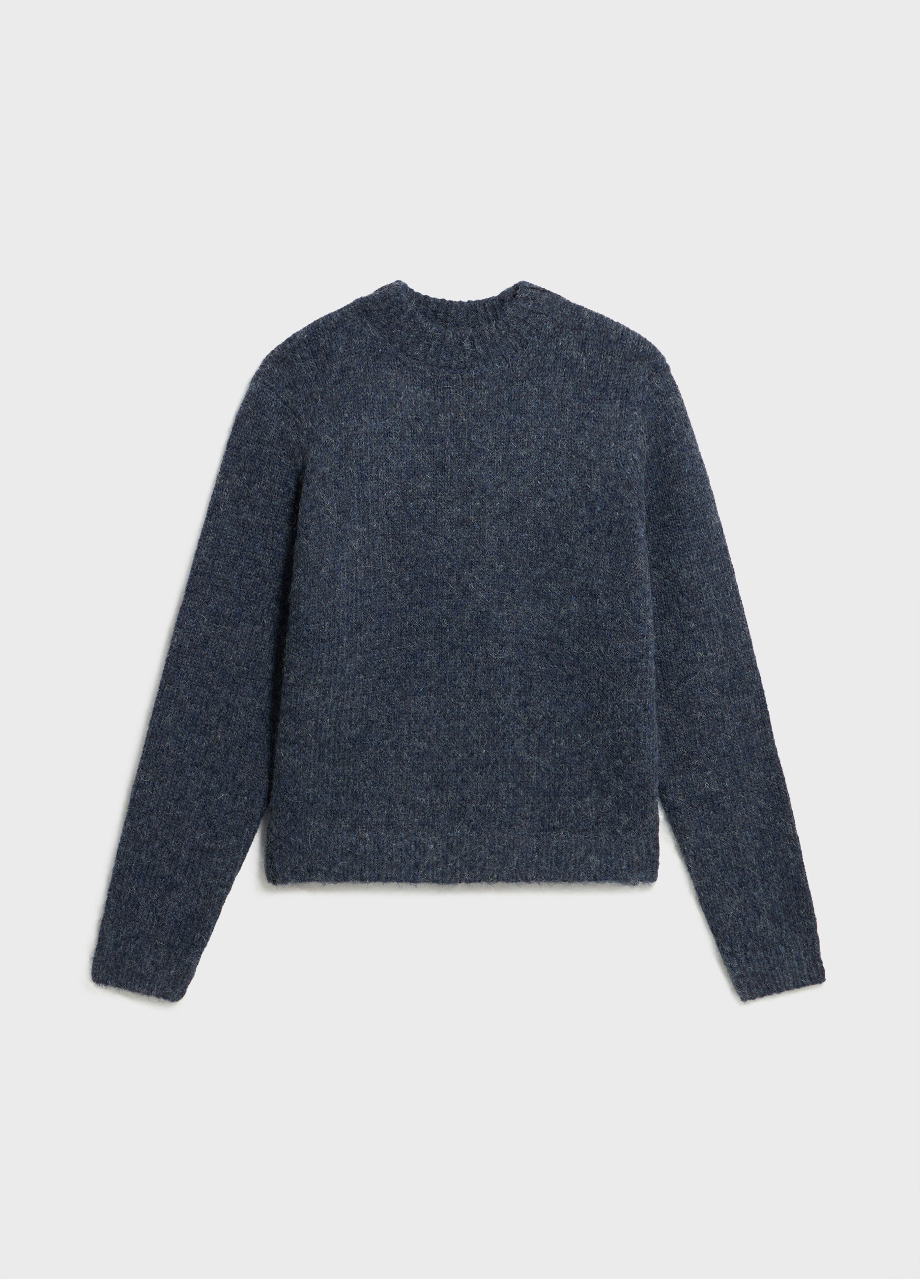 Knitted sweater with round neck in alpaca, wool and cotton