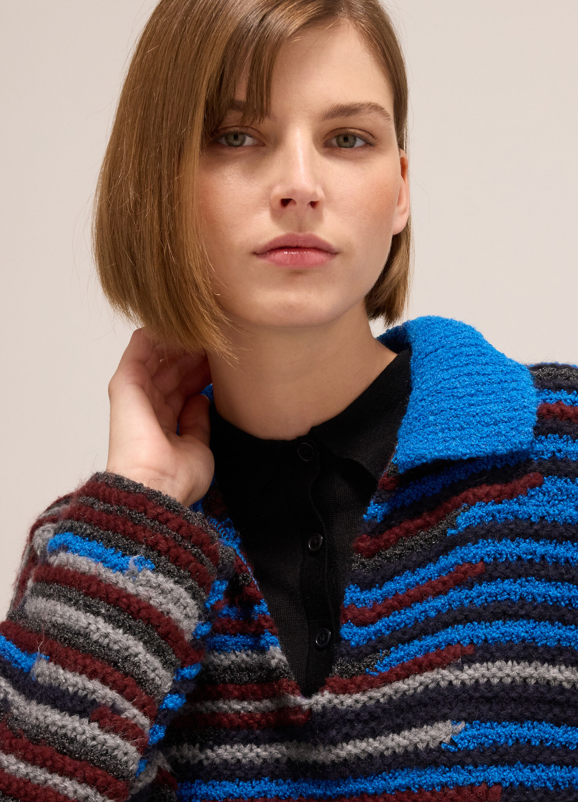 Knitted polo shirt with chunky stripes