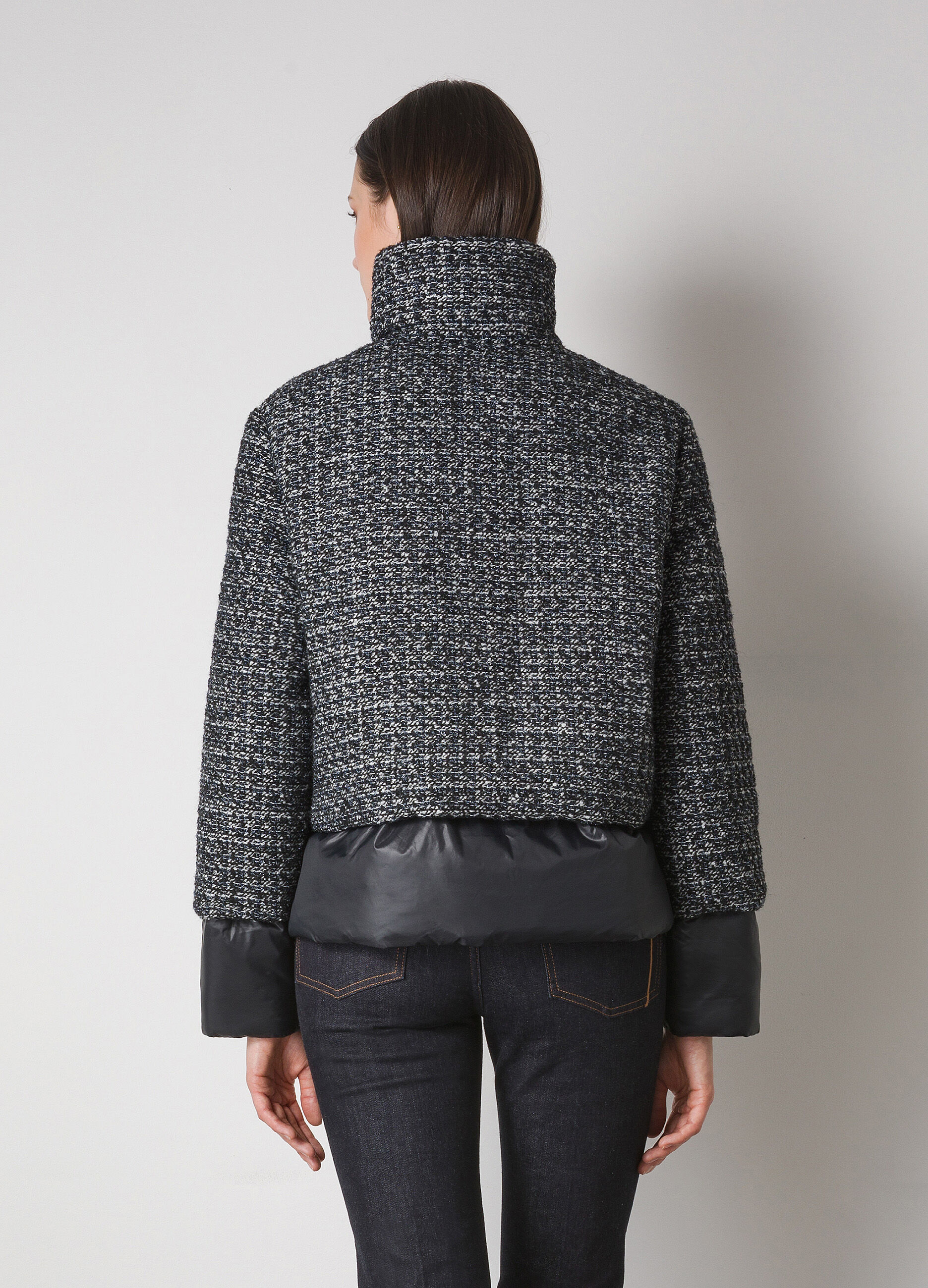 Down jacket with bouclé wool blend exterior_1