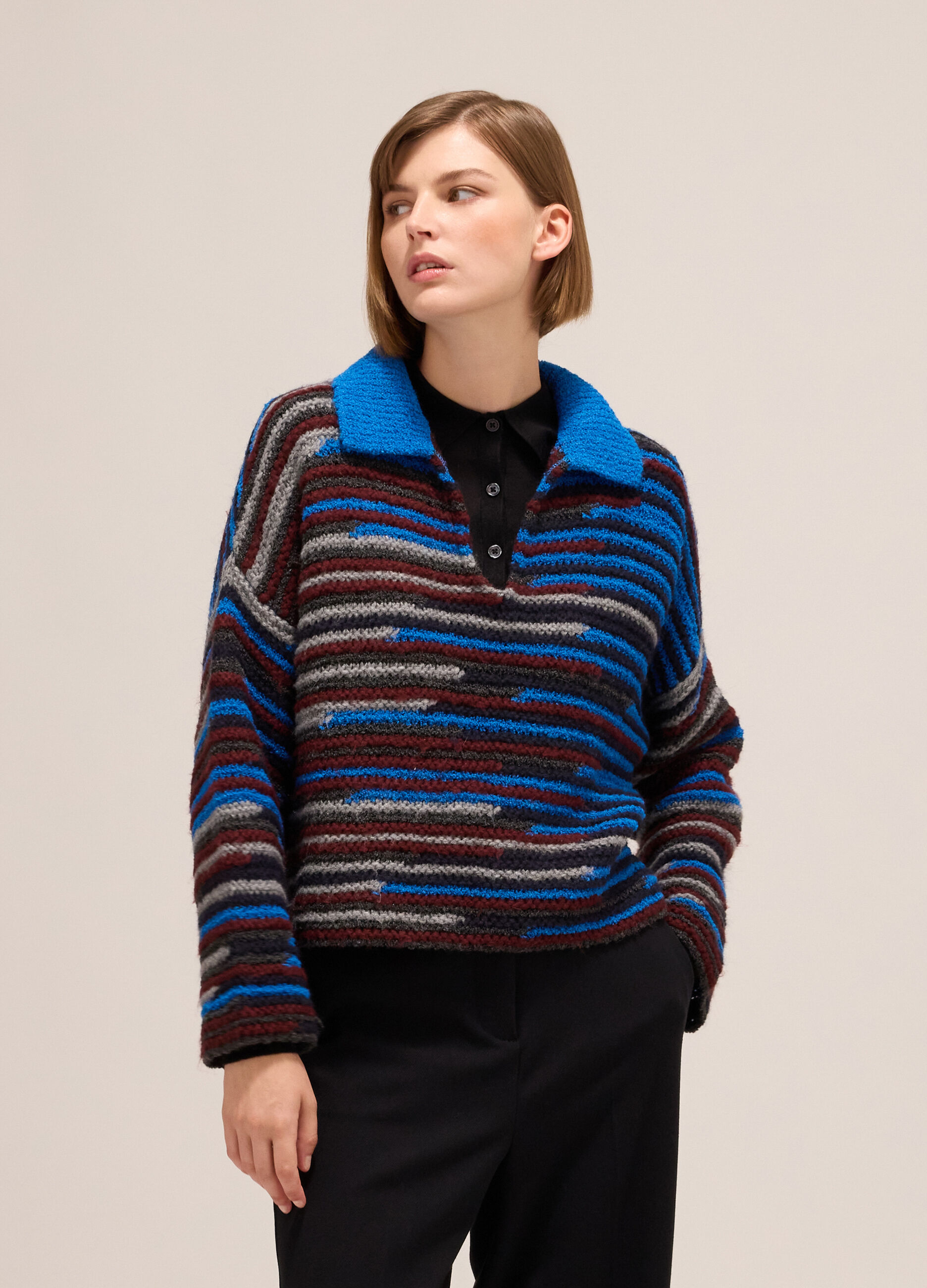 Knitted polo shirt with chunky stripes