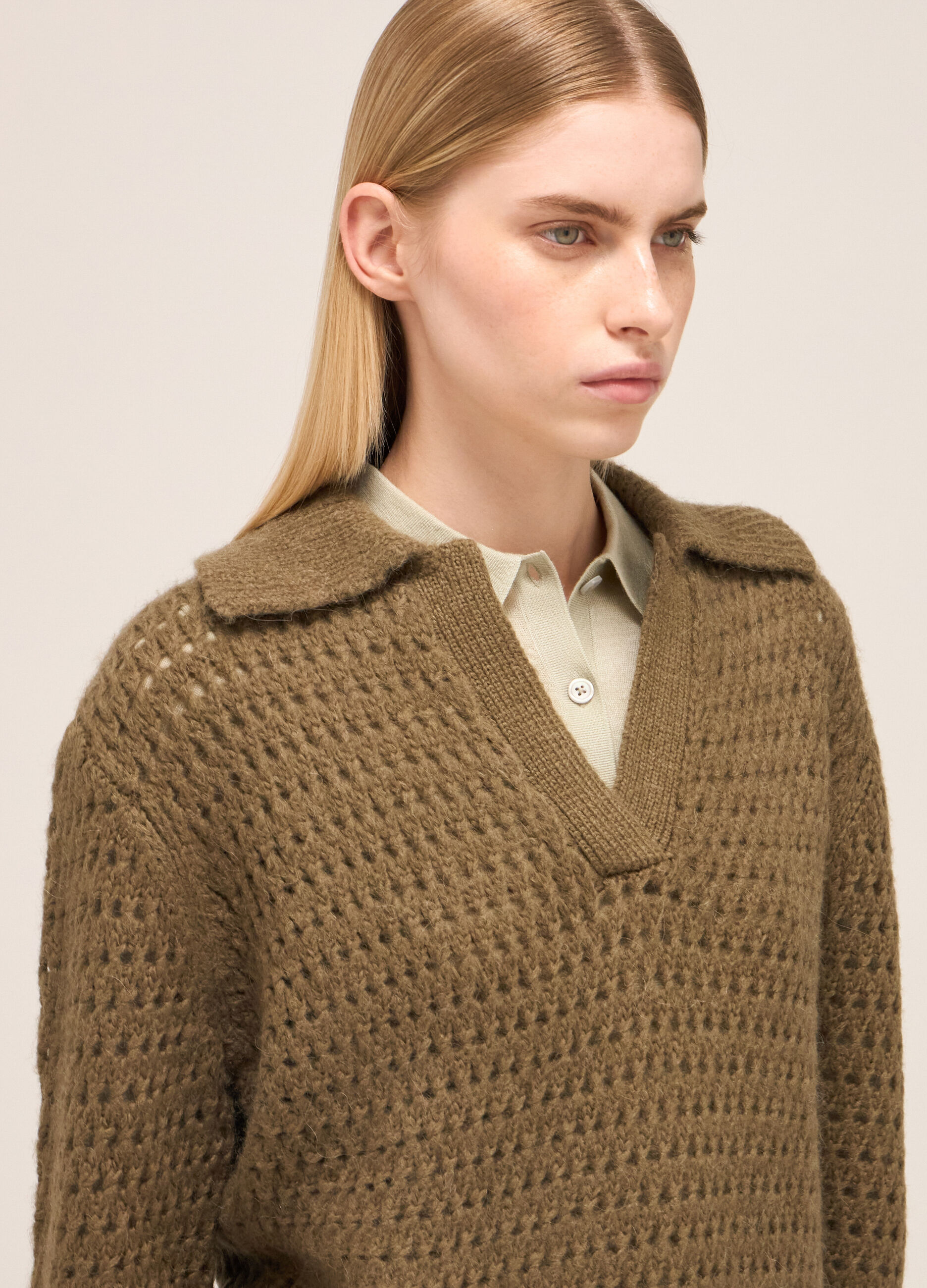 Polo shirt in alpaca, wool and cotton blend