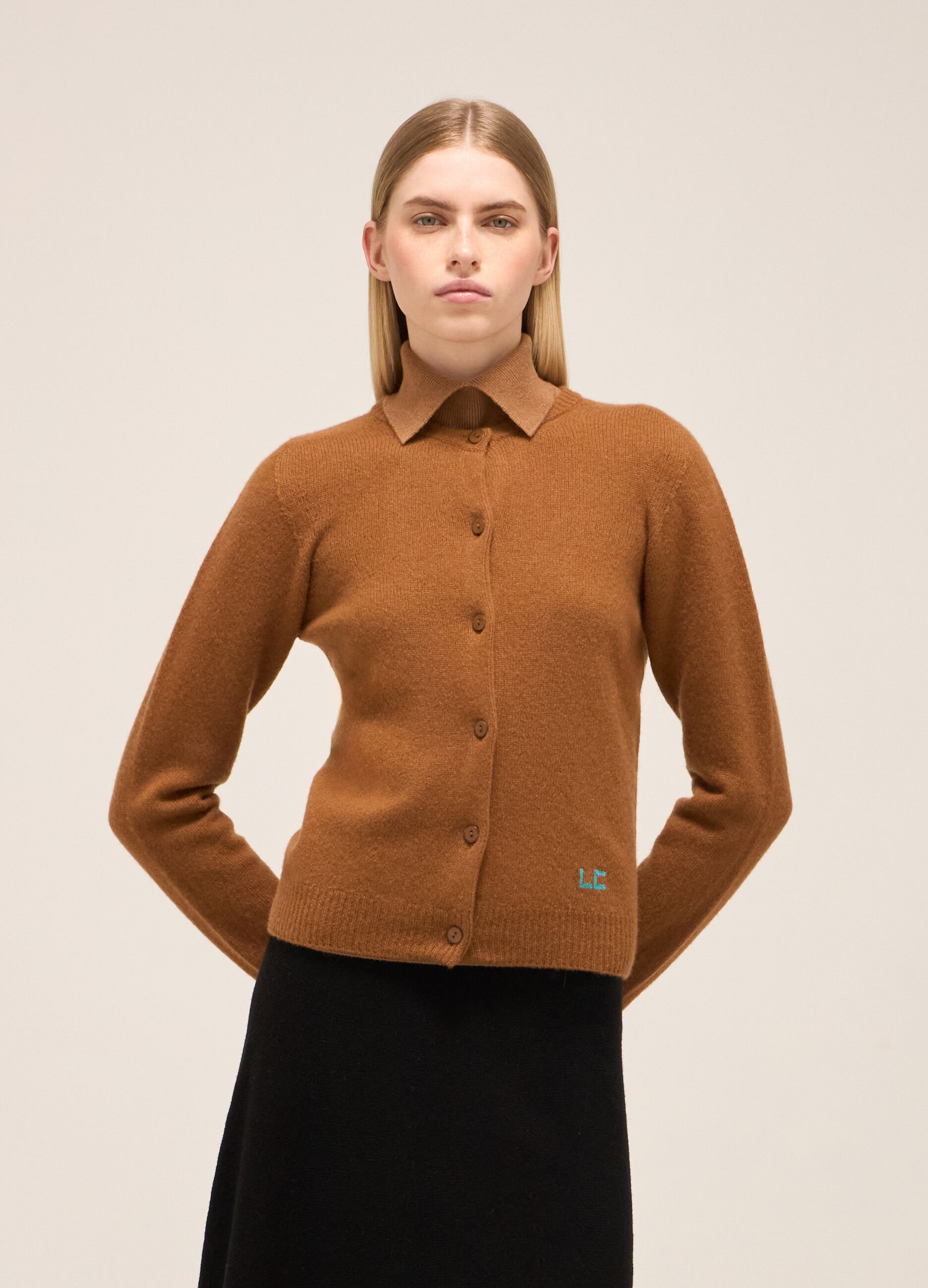 Knitted cardigan in cashmere and merino wool
