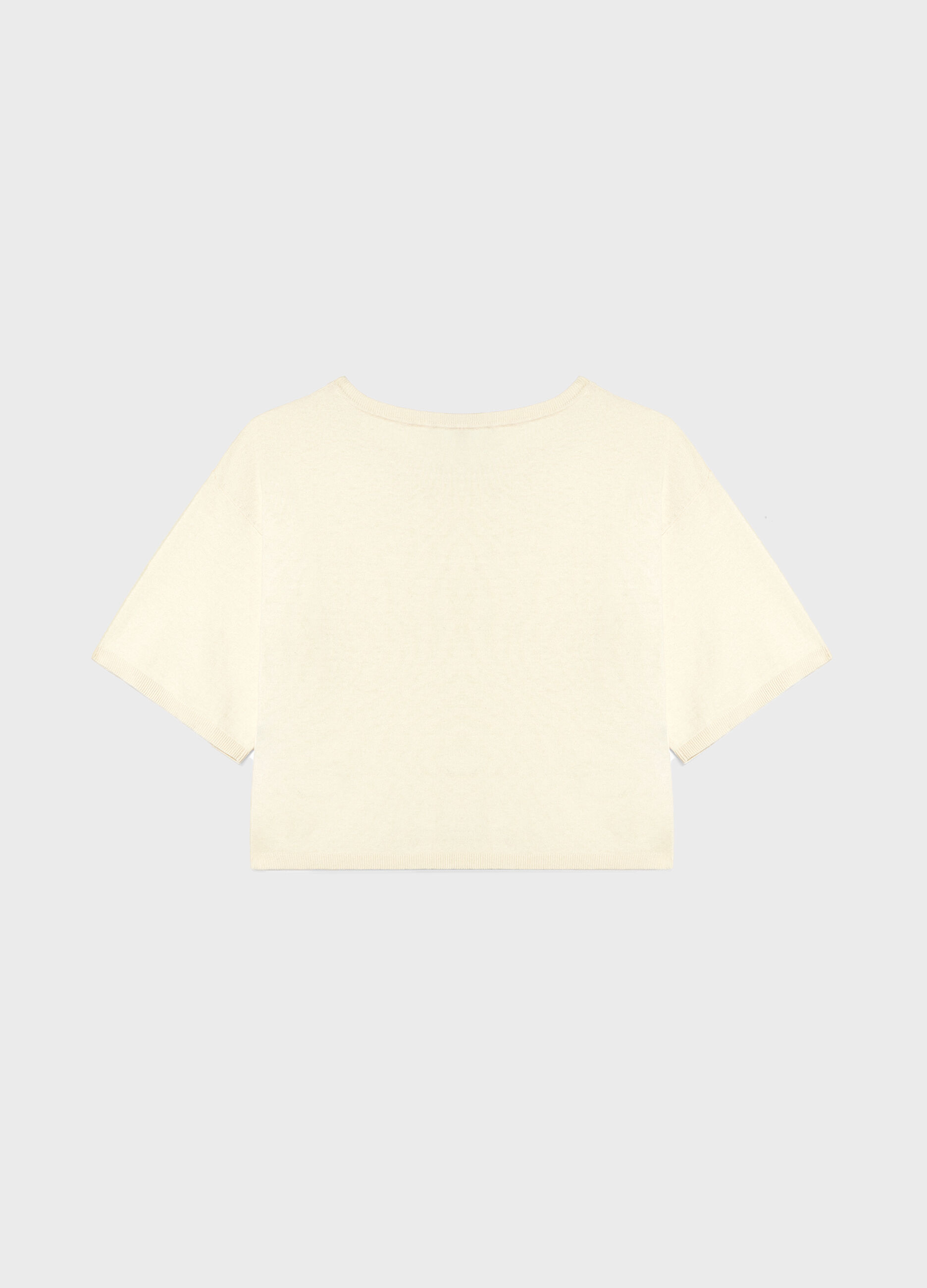 Beige short-sleeved tricot sweater in silk and cotton_5