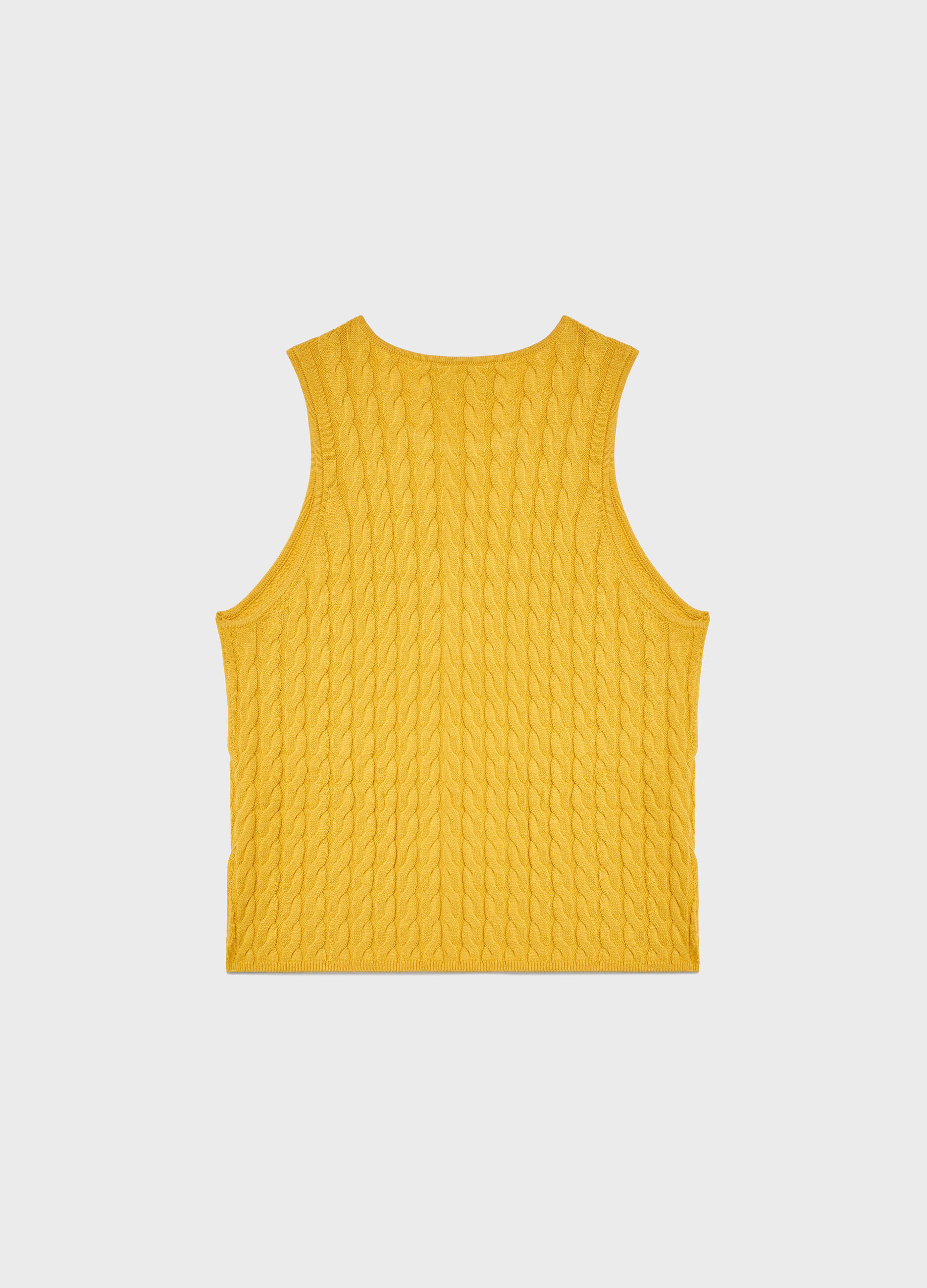 Yellow cable-knit tank top in cotton and silk_5