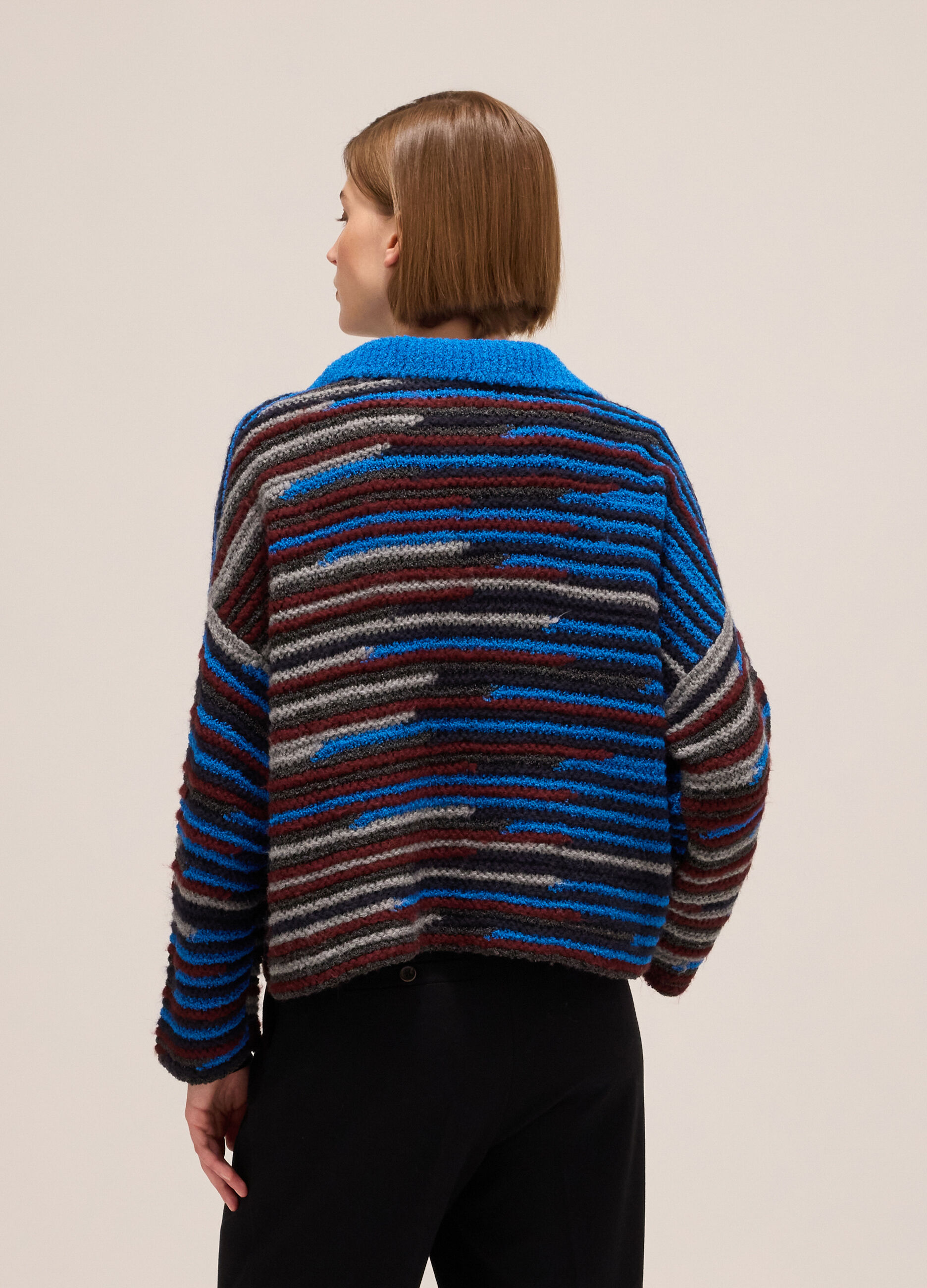 Knitted polo shirt with chunky stripes