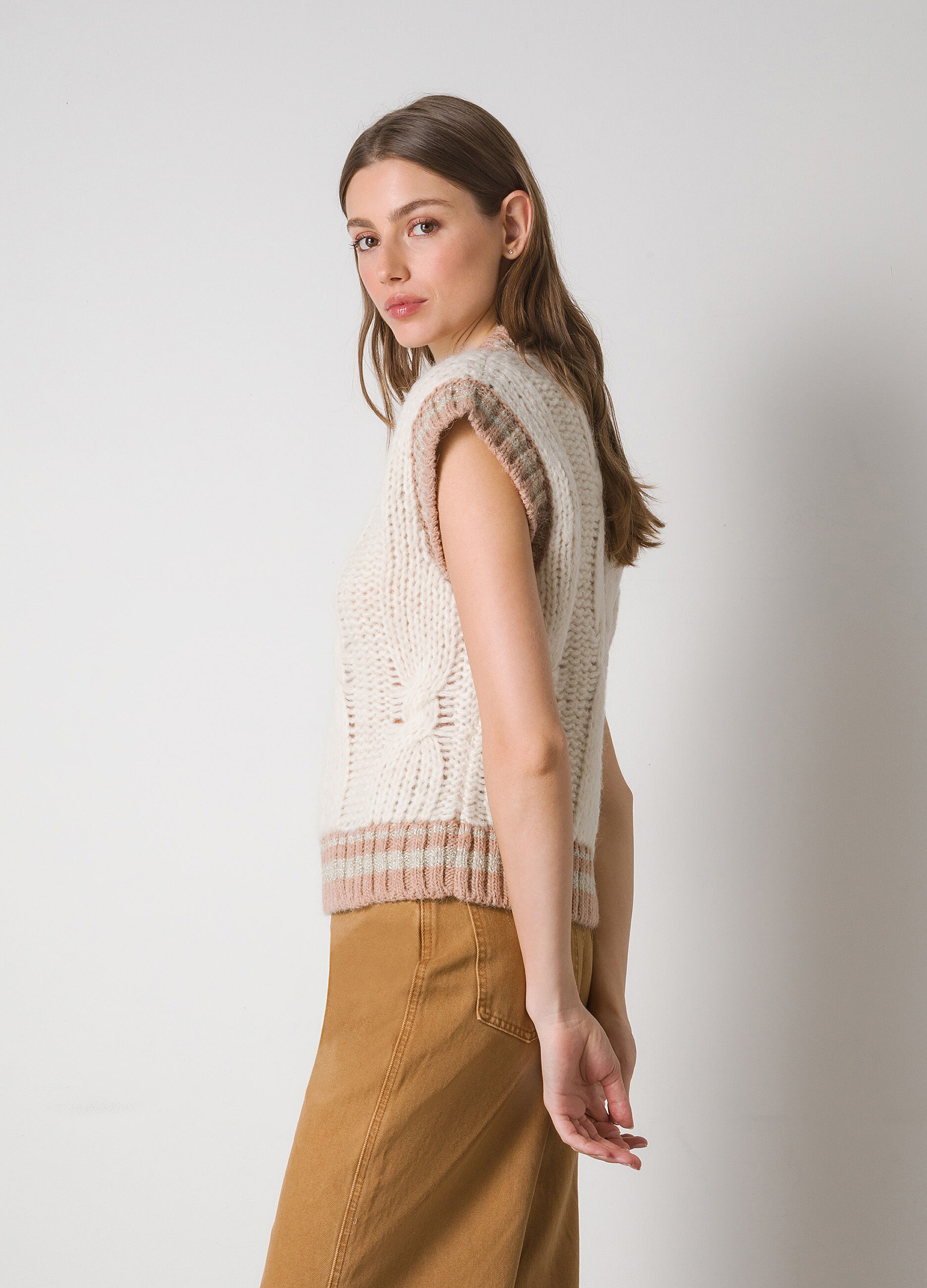 Mohair wool-blend tricot waistcoat with V-neck