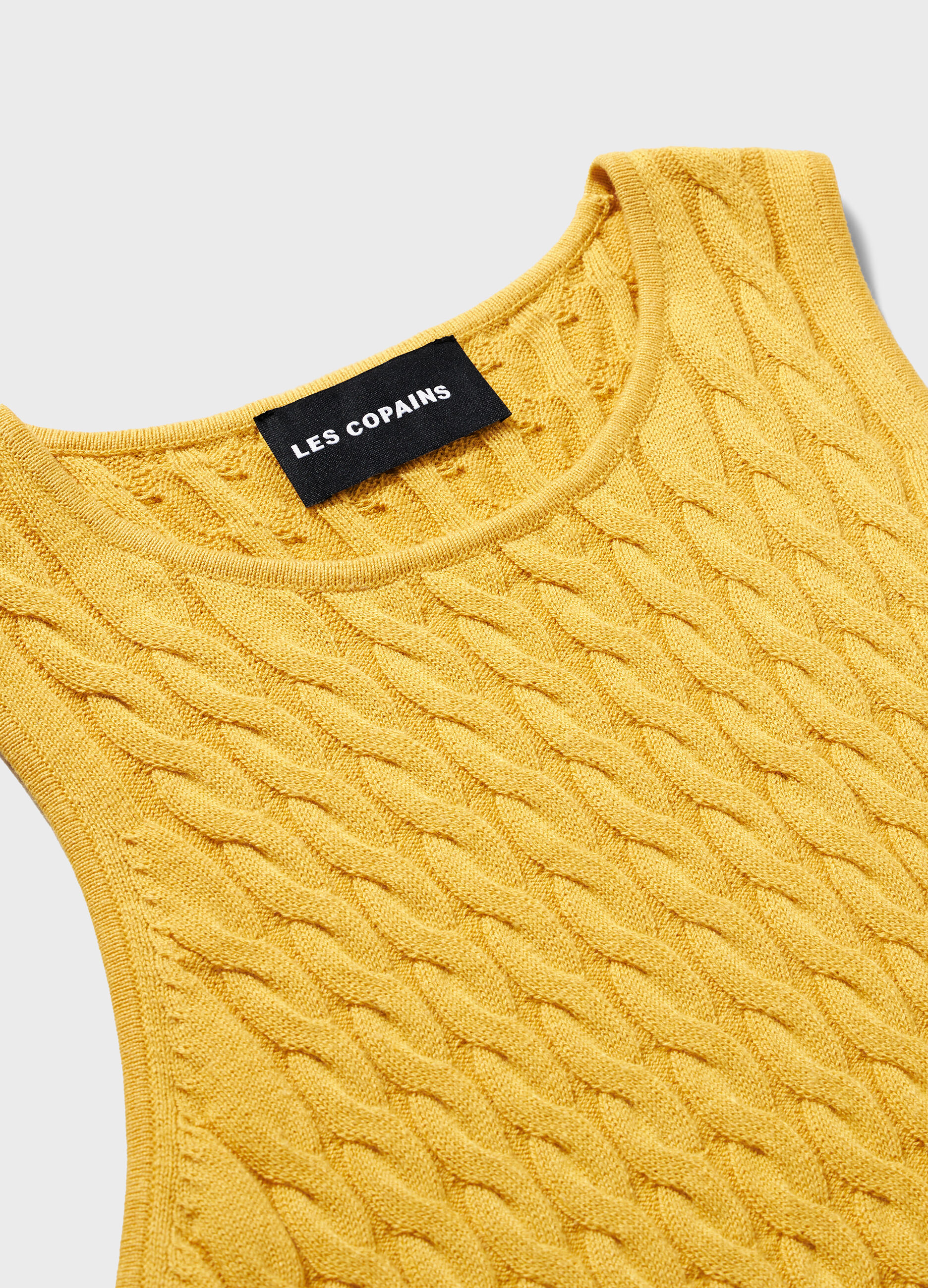 Yellow cable-knit tank top in cotton and silk_6