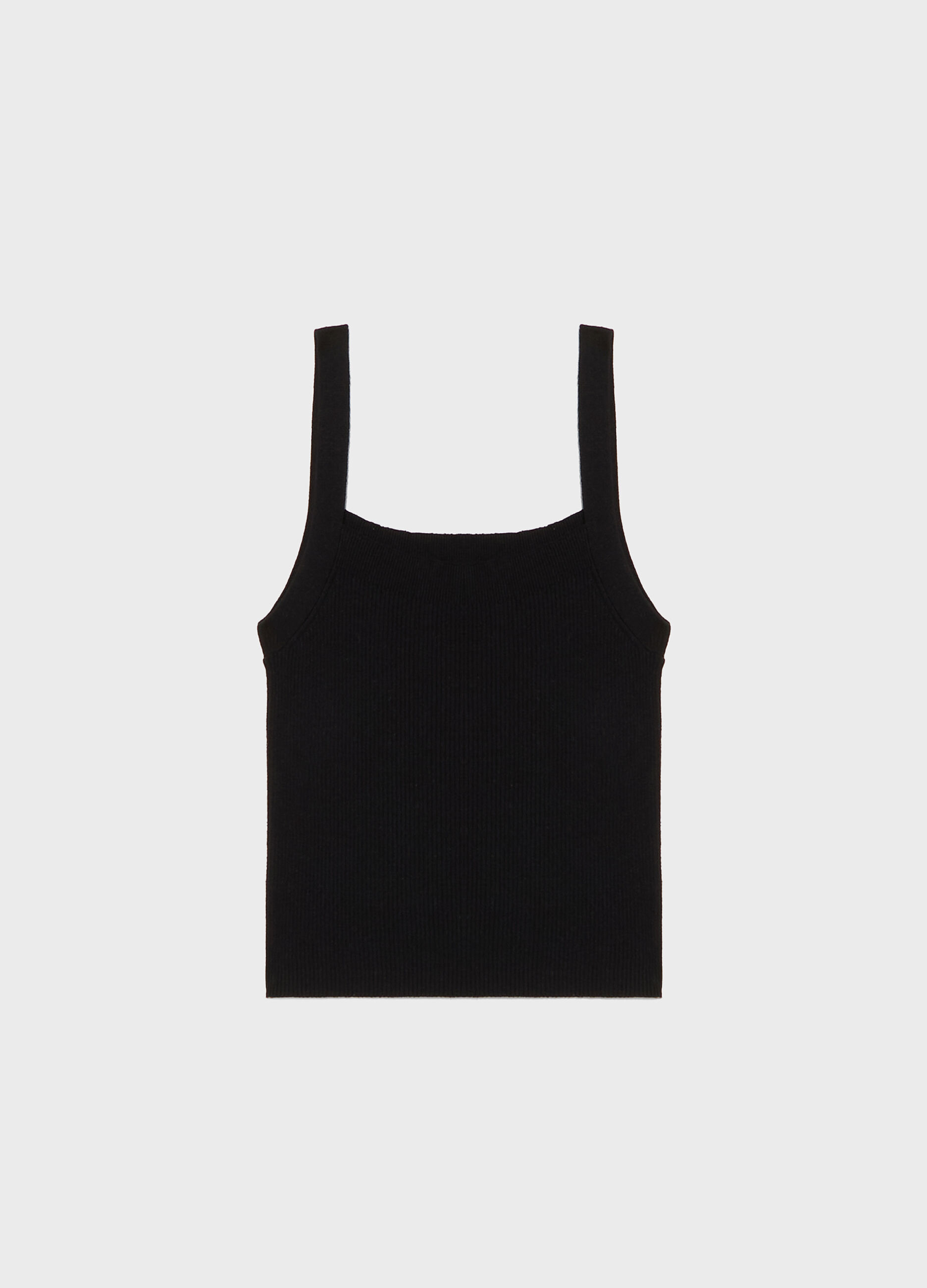Black ribbed cotton and silk tank top_4