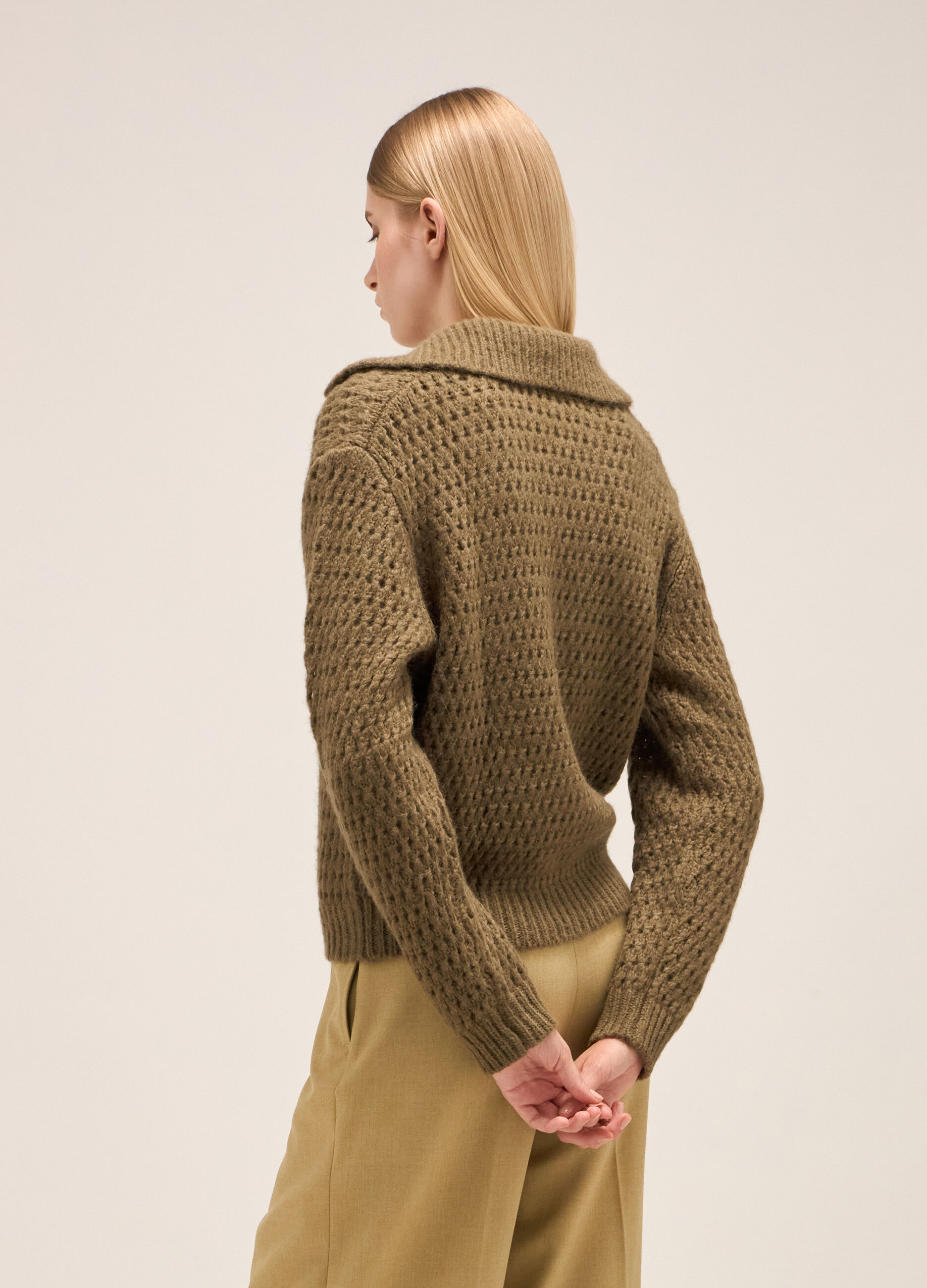 Polo shirt in alpaca, wool and cotton blend