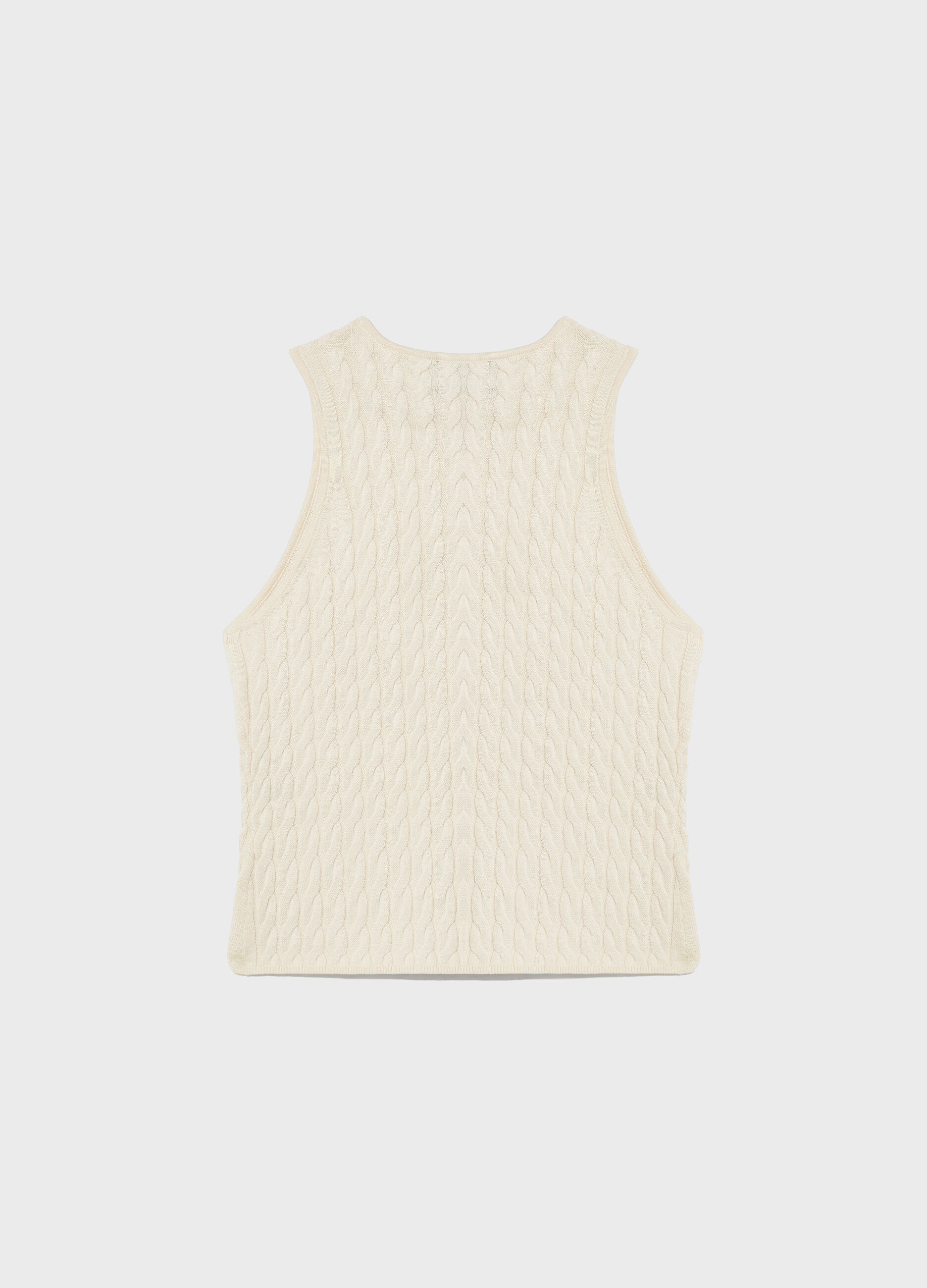 White cable-knit tank top in cotton and silk_5