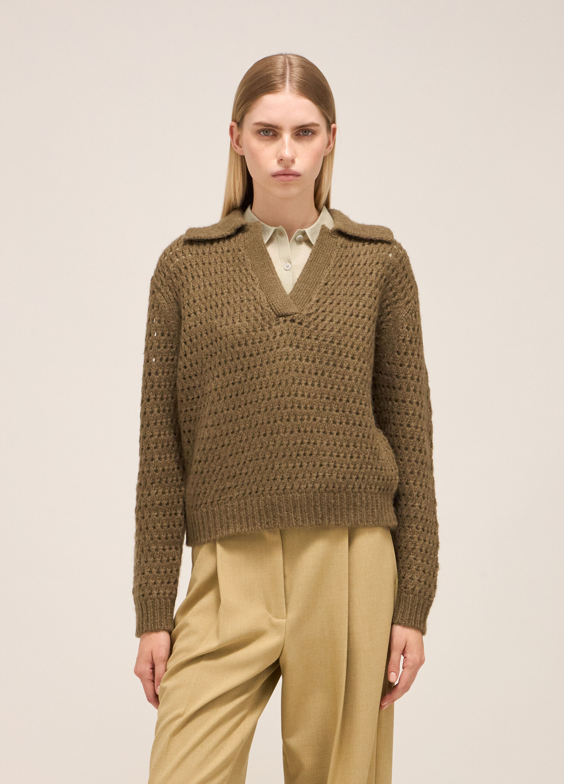 Polo shirt in alpaca, wool and cotton blend