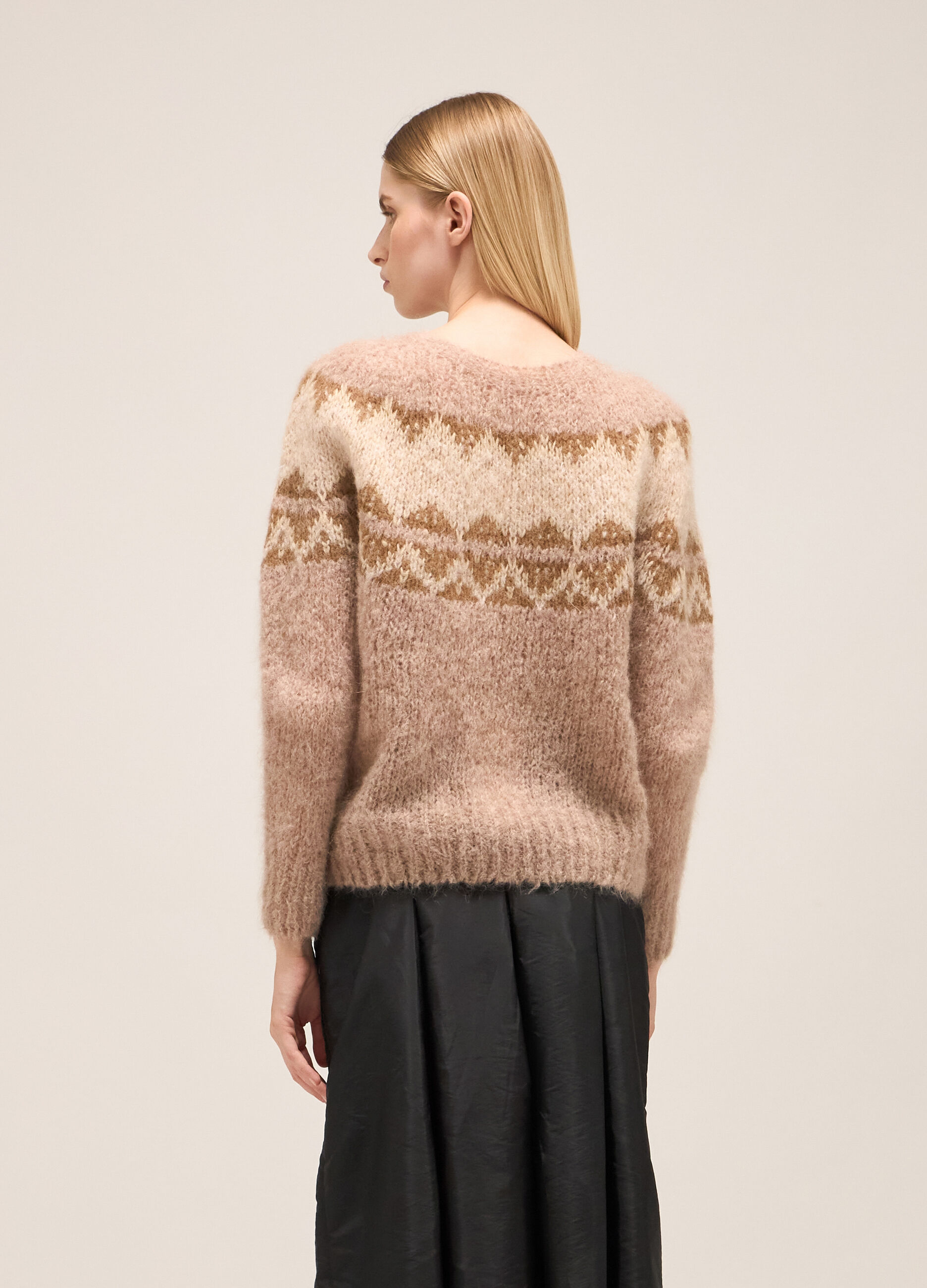 Pull ras-du-cou avec motif jacquard mélangé mohair et alpaga