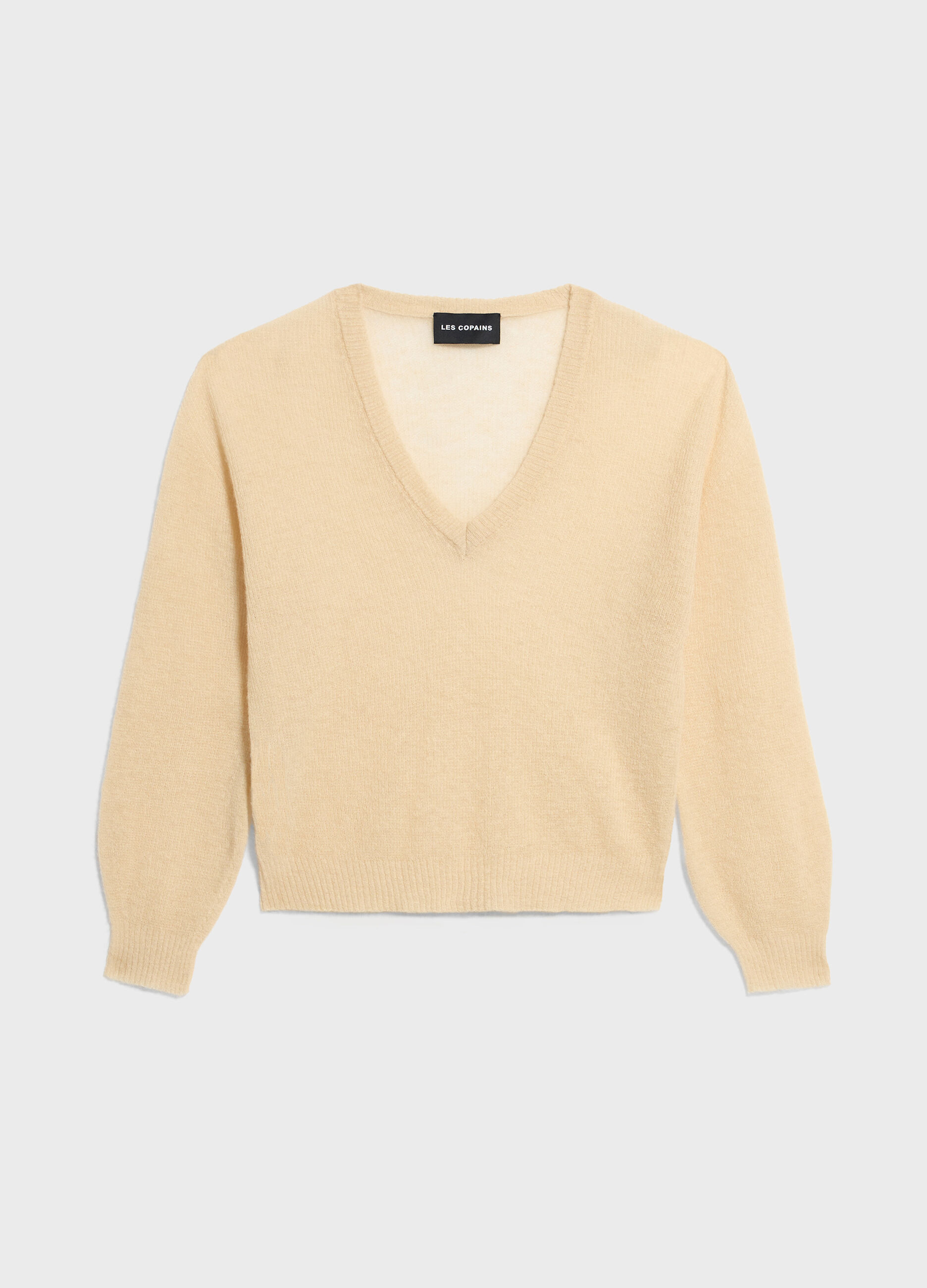 Knitted sweater with V neck