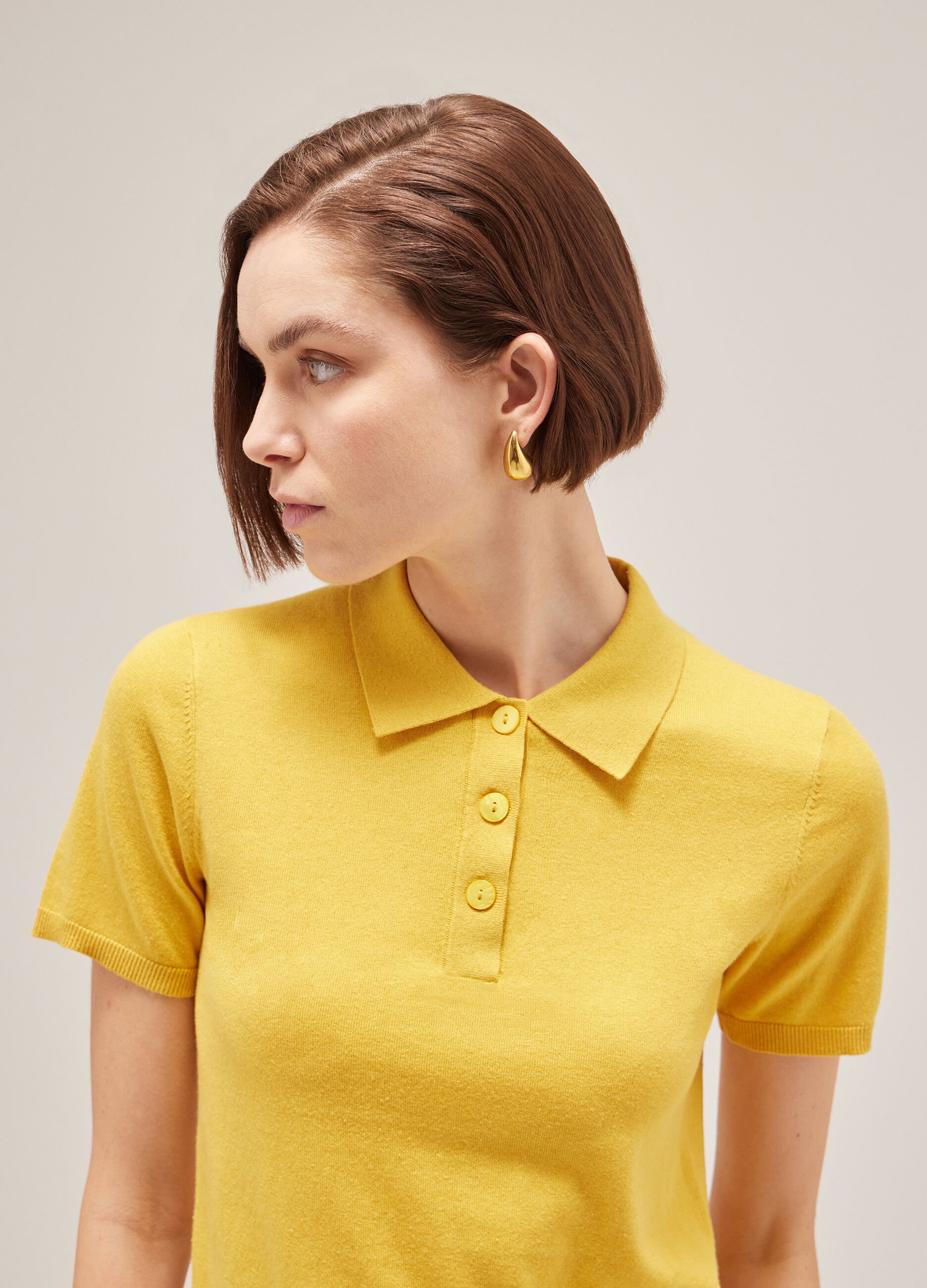Short-sleeved tricot polo shirt in cotton and silk_3