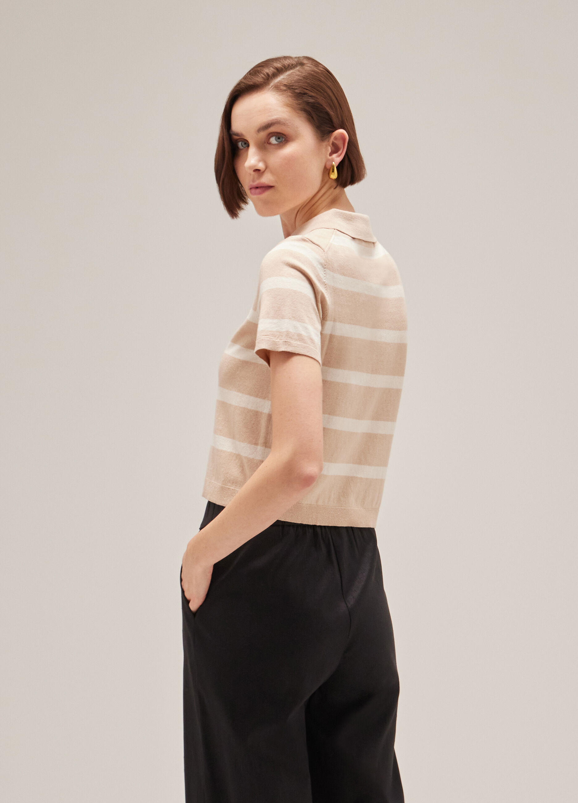 Striped cotton and silk tricot polo shirt_2
