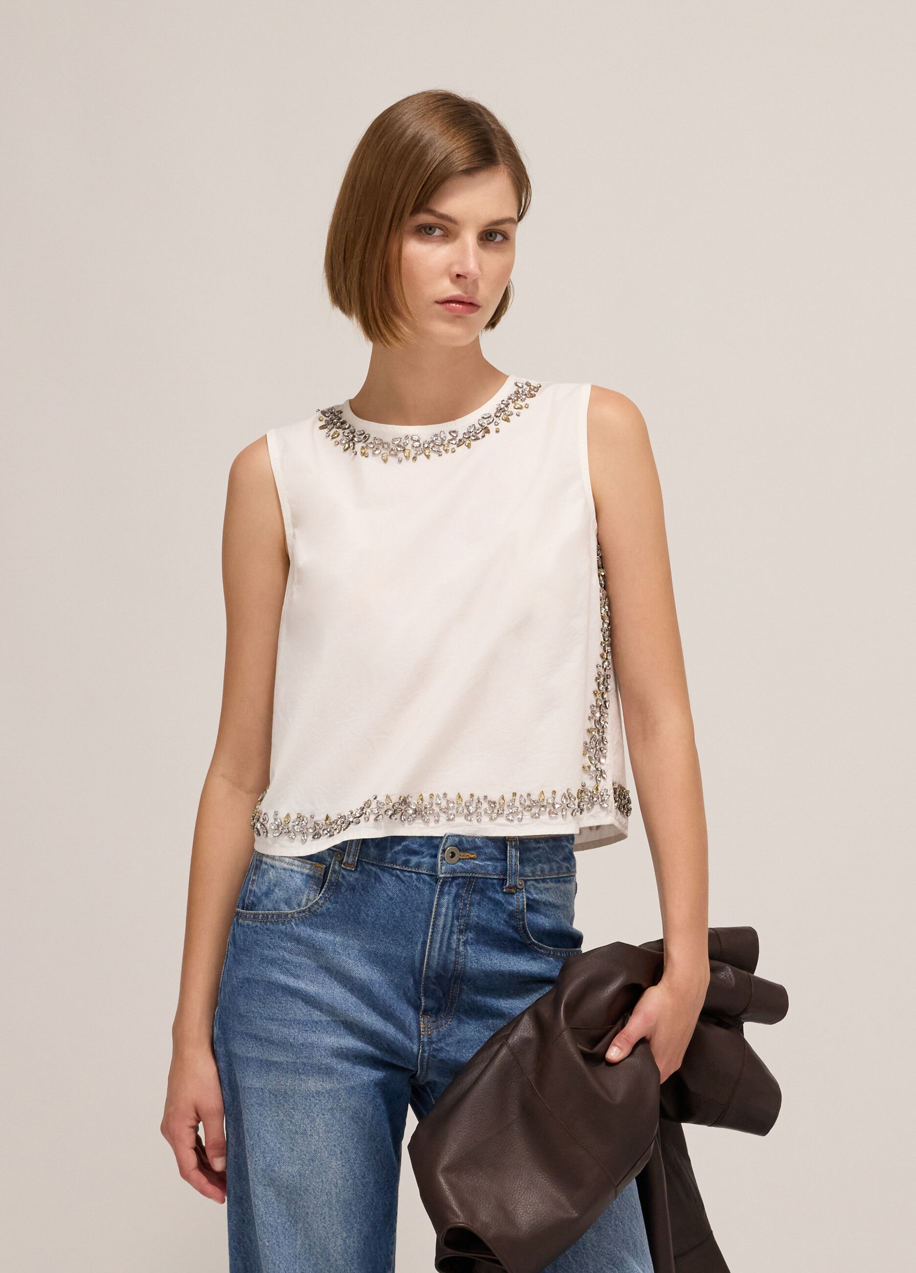 Cropped blouse with diamantés