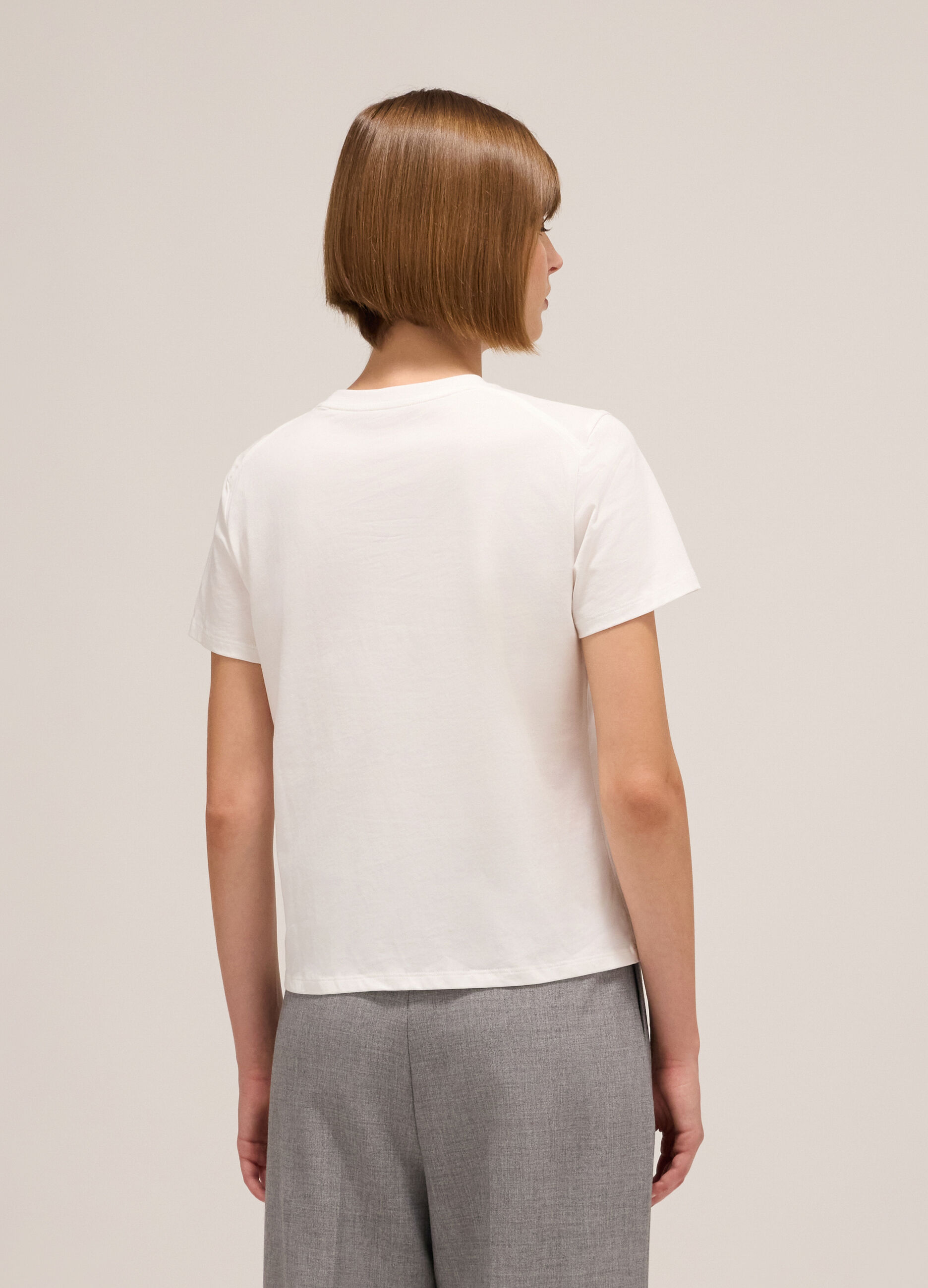 Stretch cotton T-shirt with diamantés