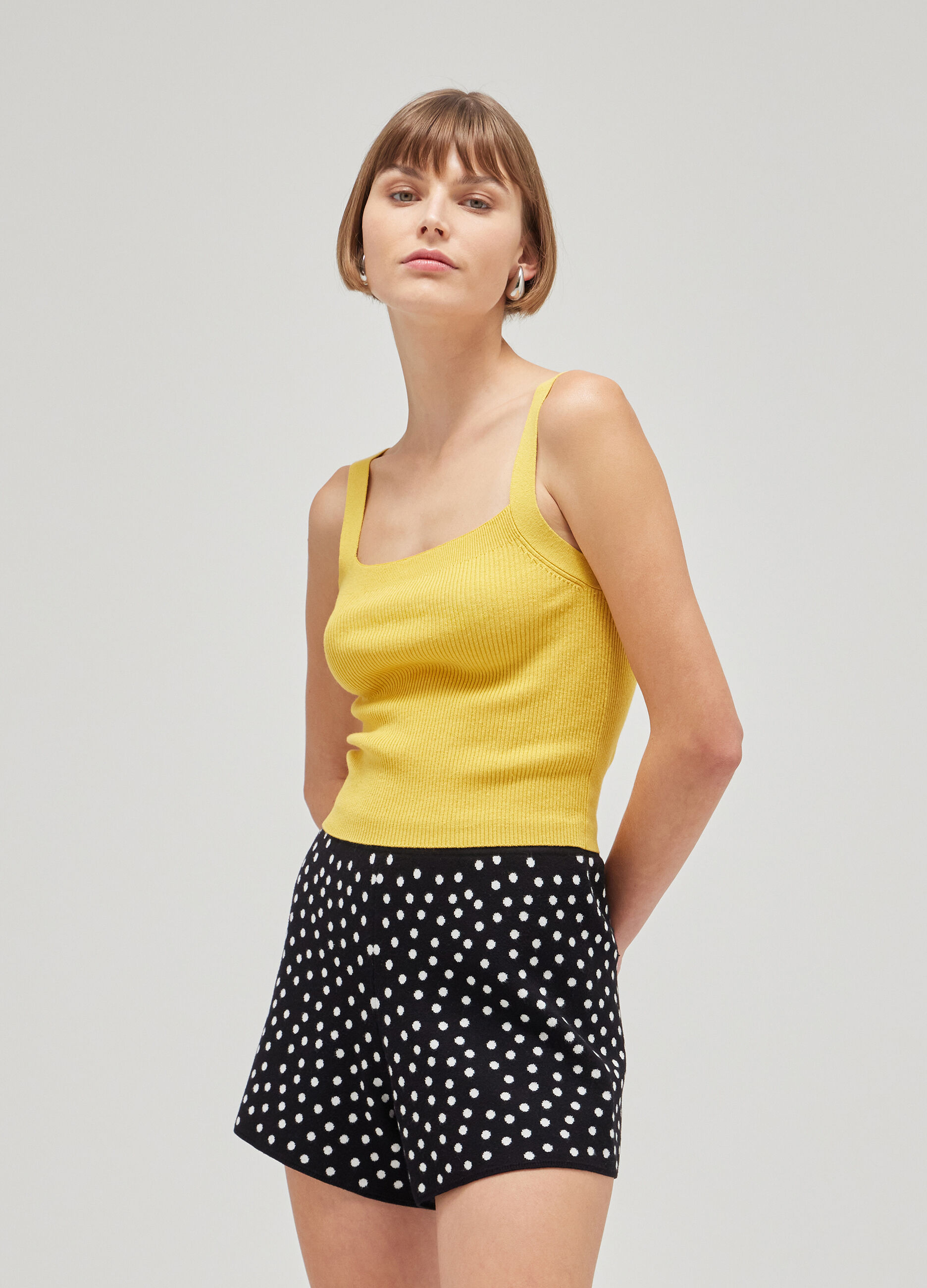 Yellow ribbed cotton and silk tank top_1