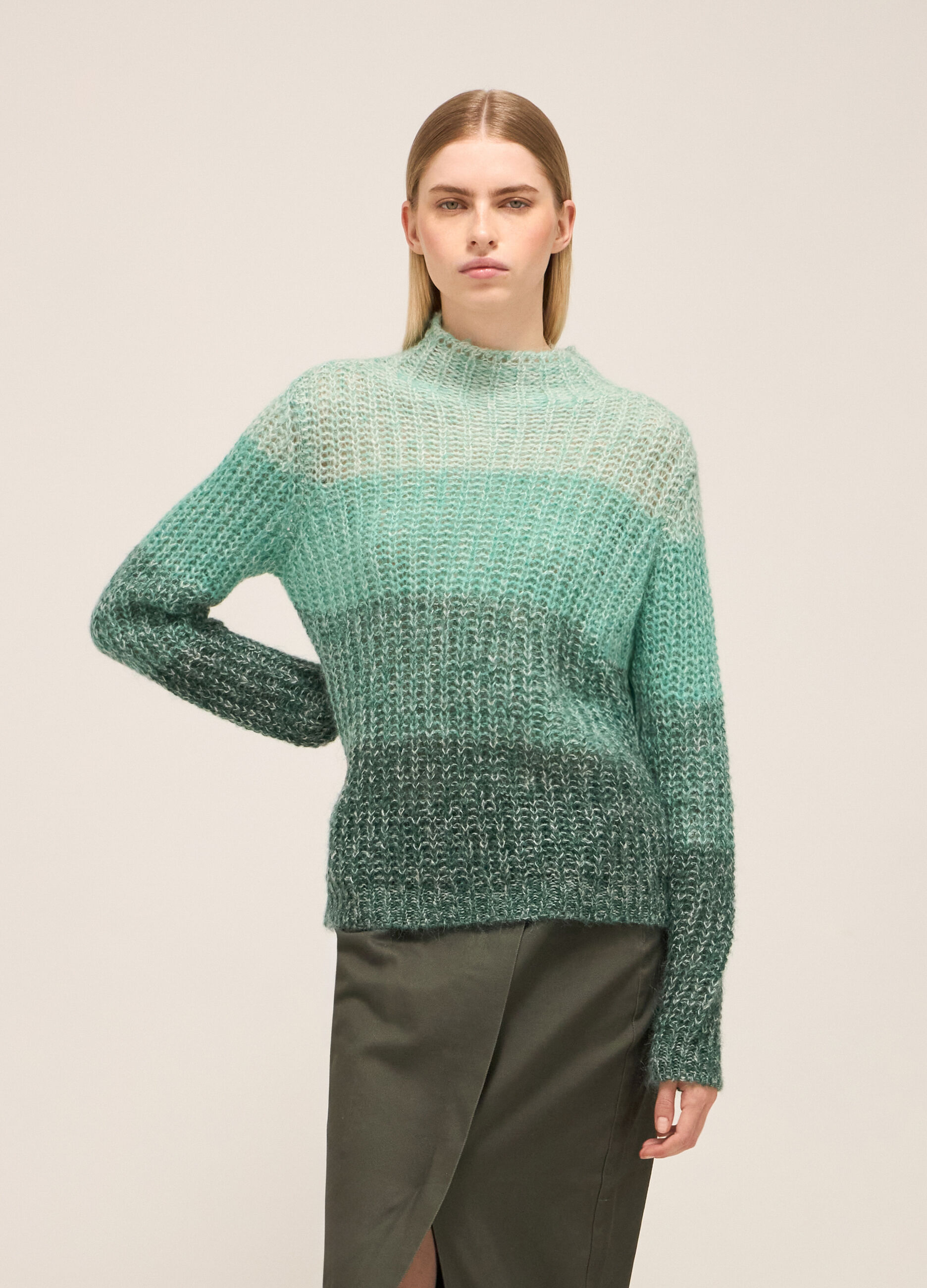 Turtle-neck sweater in mohair blend mélange 