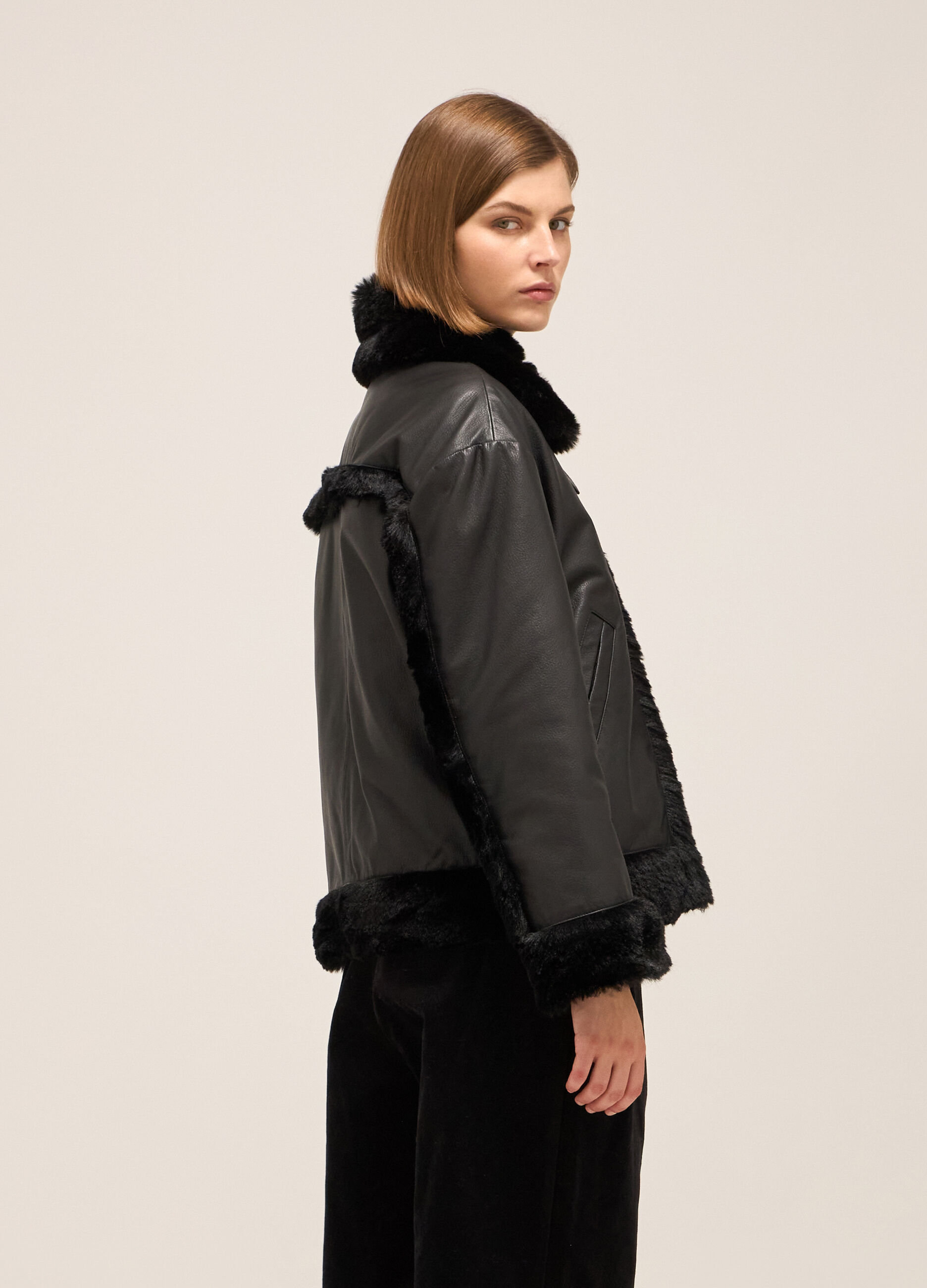 Jacket in shearling-effect leather