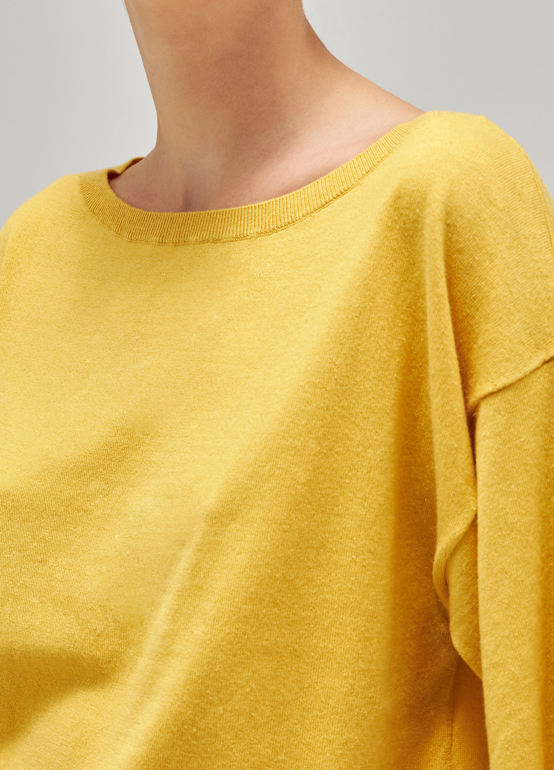 Yellow short-sleeved tricot sweater in silk and cotton_3