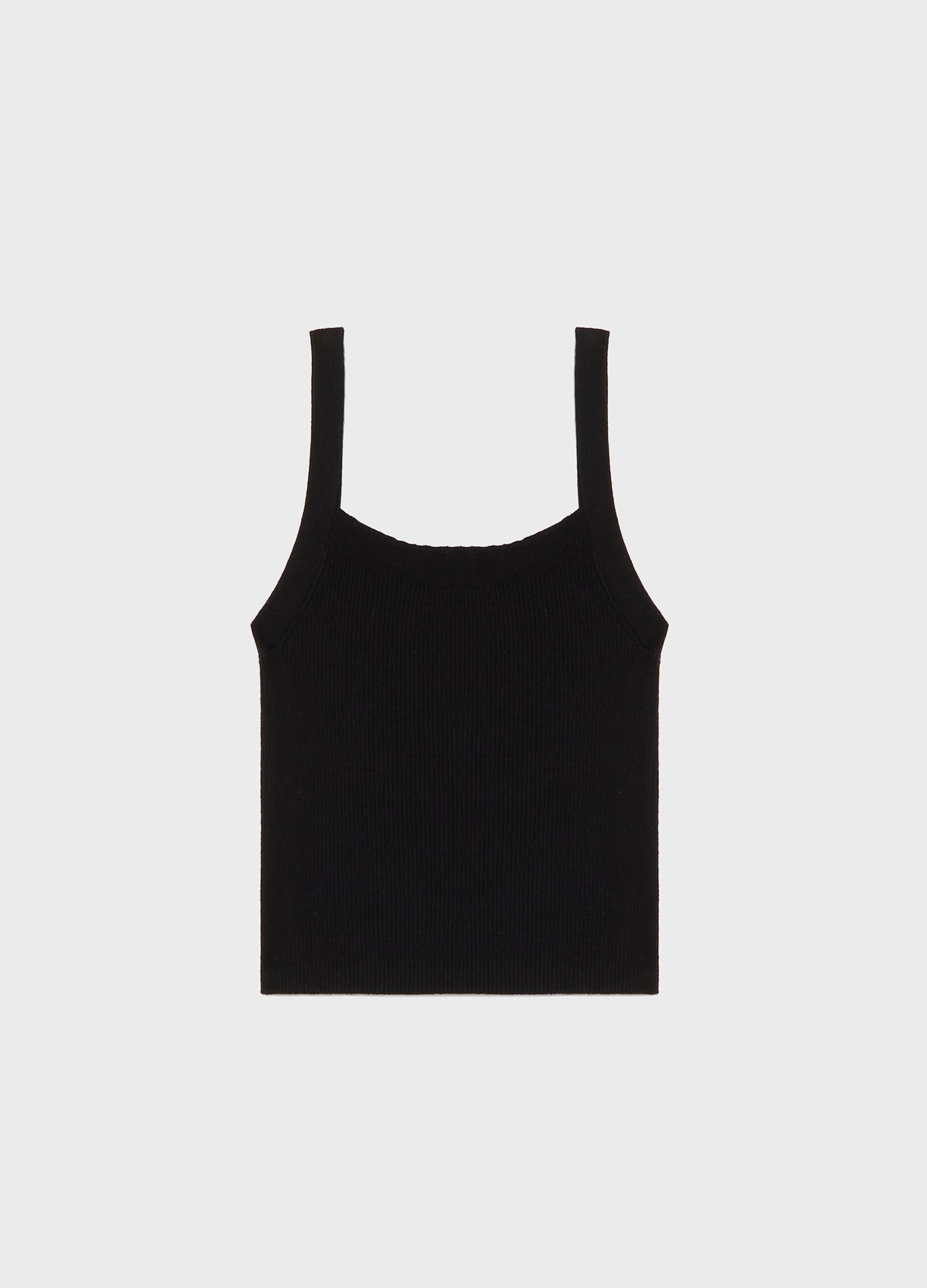 Black ribbed cotton and silk tank top_5