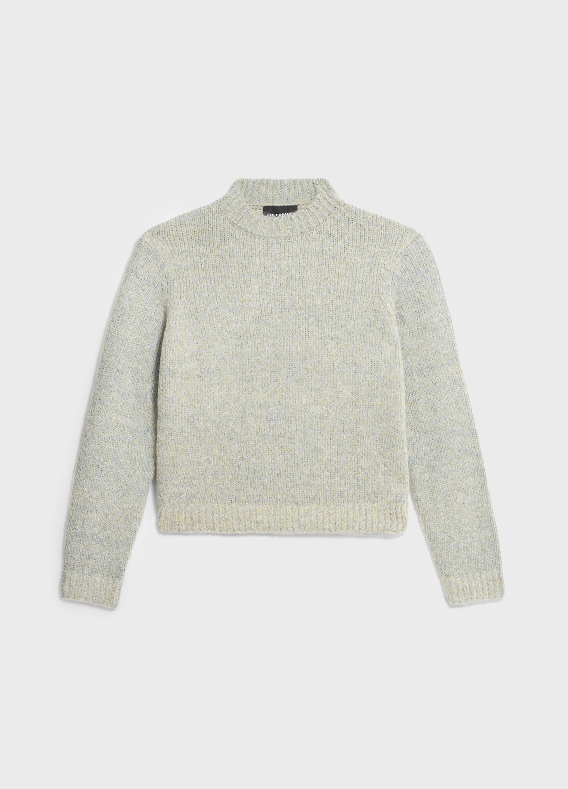 Knitted sweater with round neck in alpaca, wool and cotton