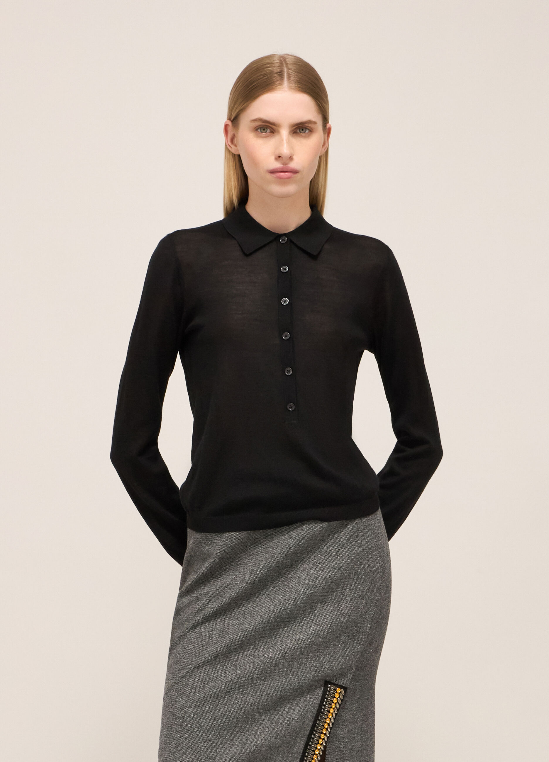 Polo neck with long sleeves in wool blend