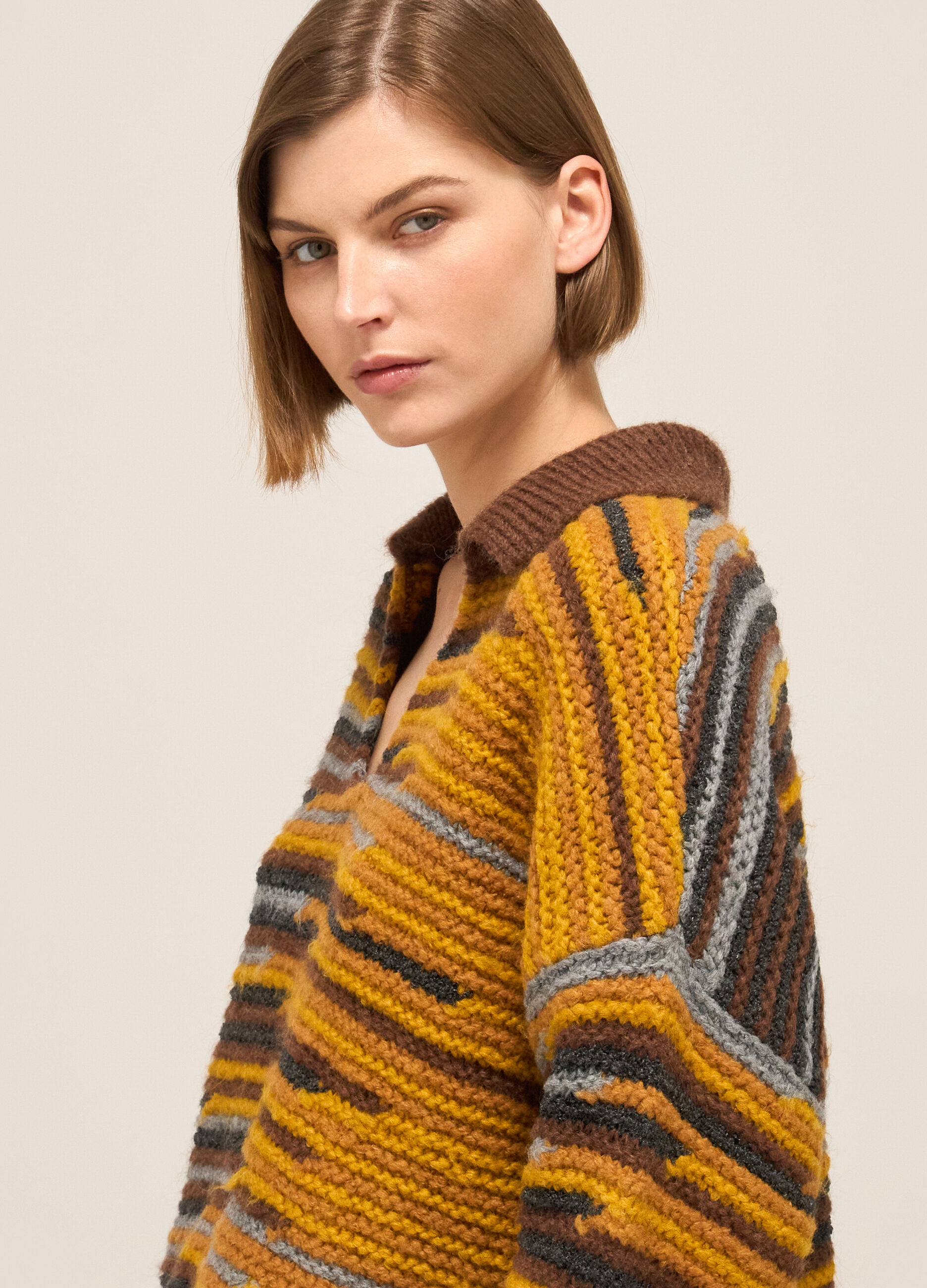 Knitted polo shirt with chunky stripes