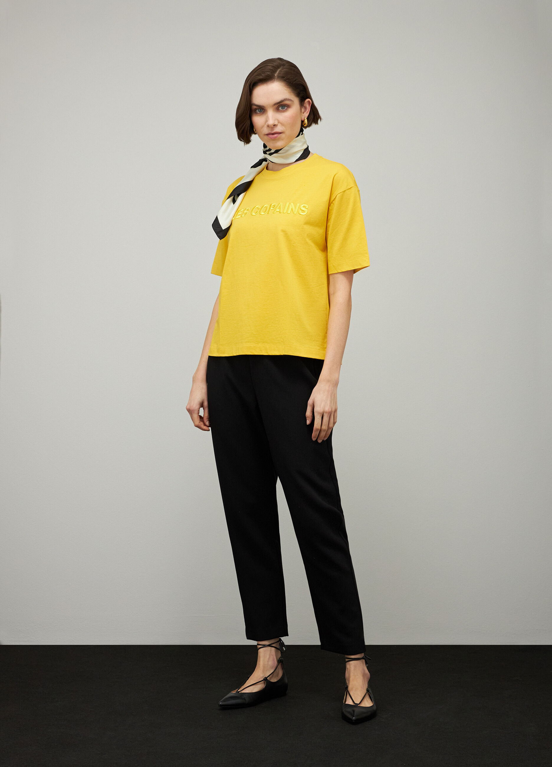 Yellow pure cotton t-shirt with logo_0