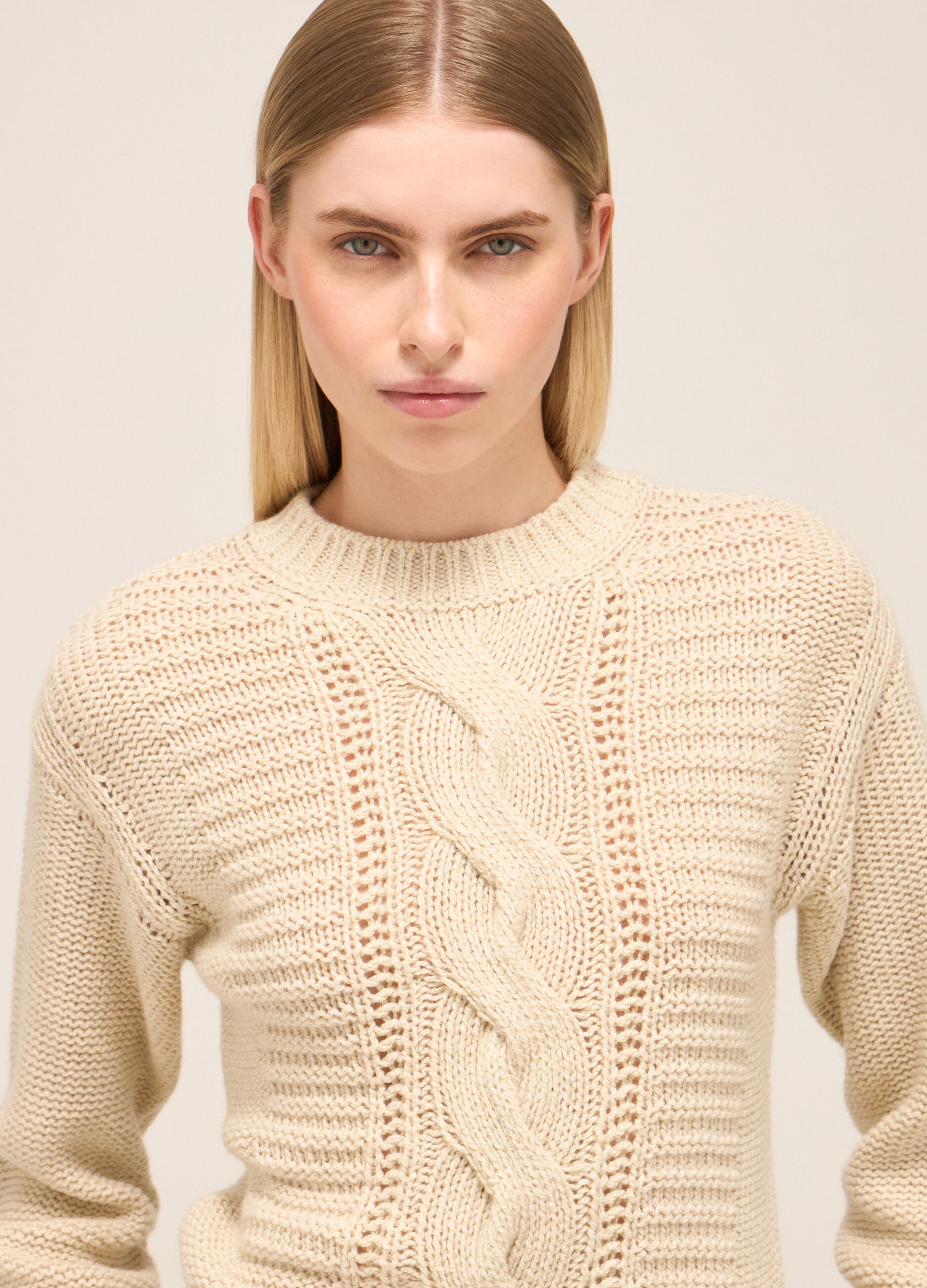 Crew-neck sweater in wool and alpaca blend