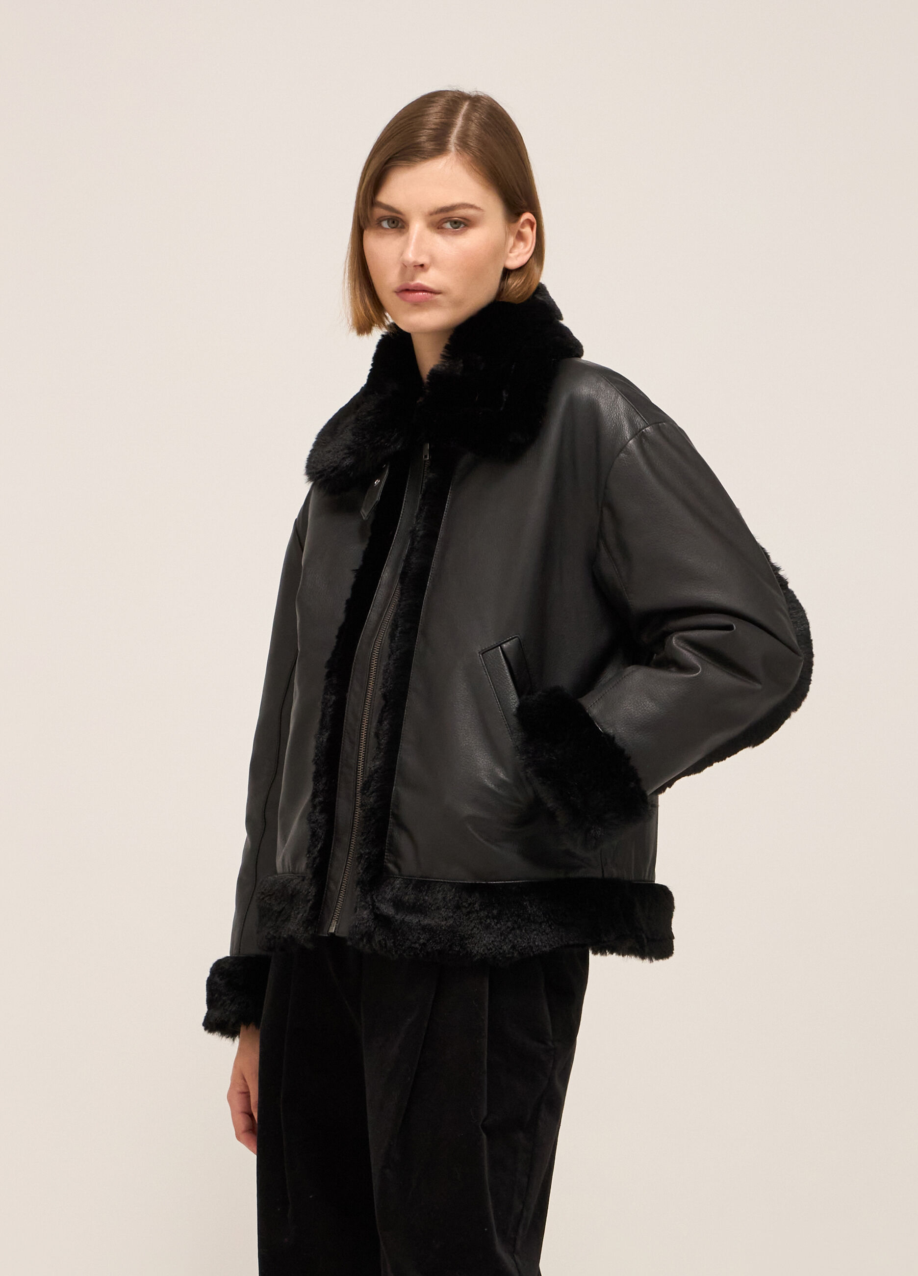 Jacket in shearling-effect leather
