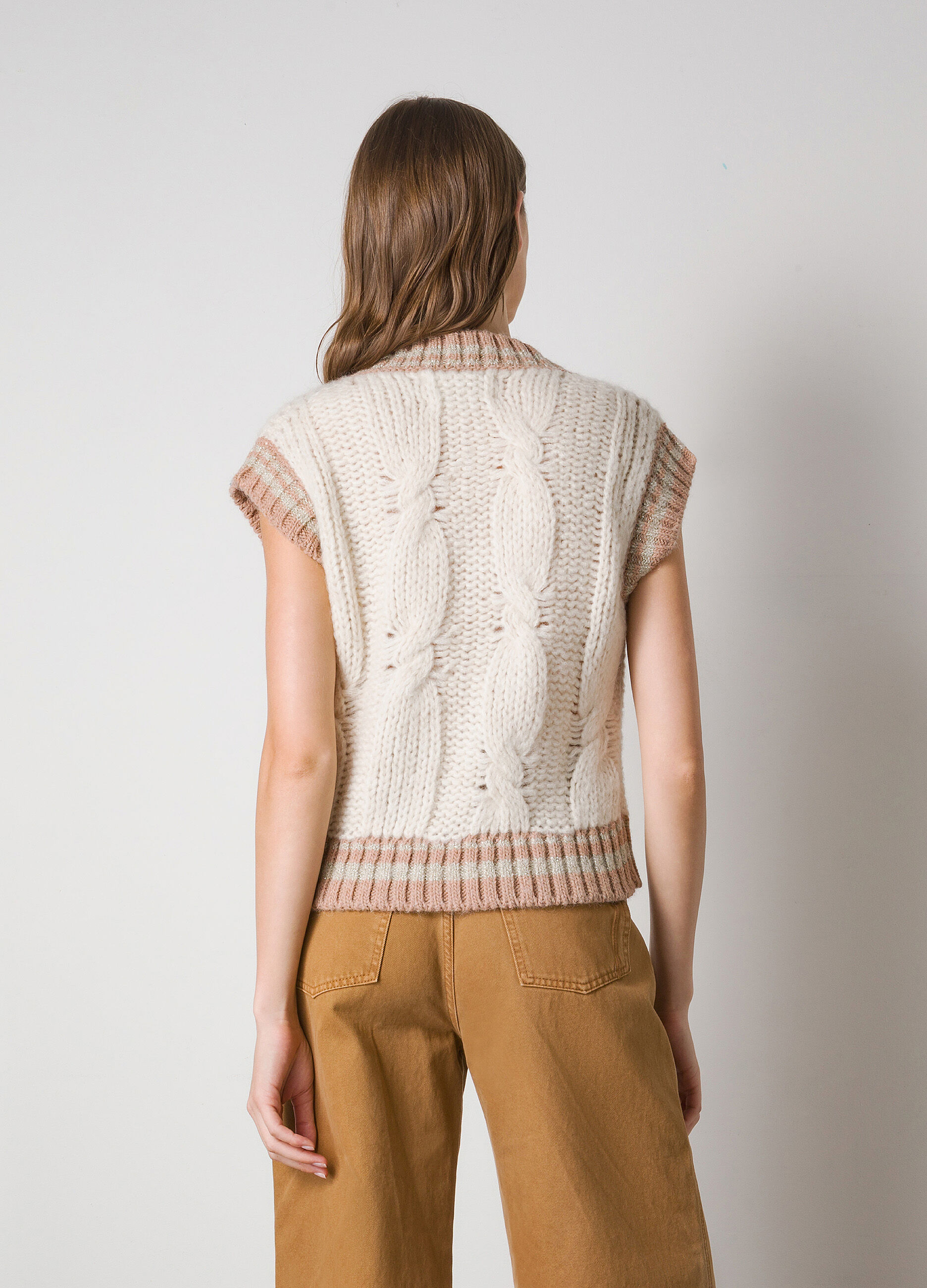 Mohair wool-blend tricot waistcoat with V-neck