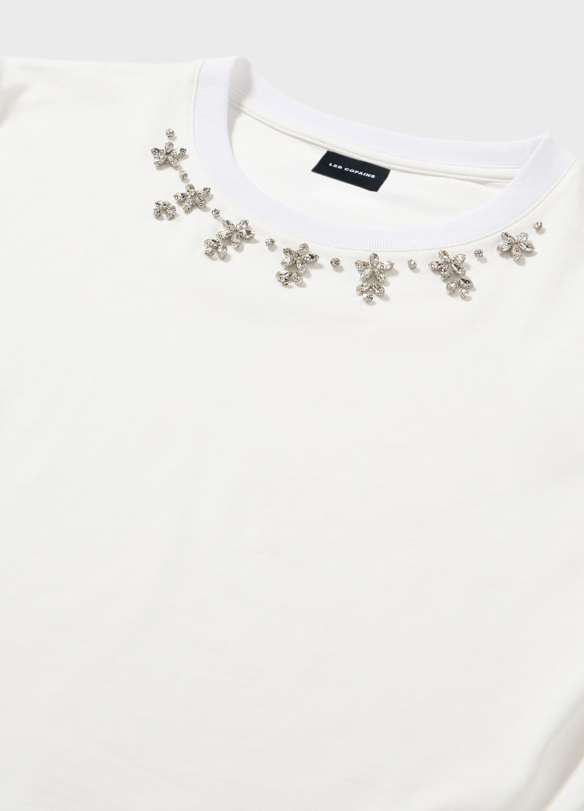 Stretch cotton T-shirt with diamantés