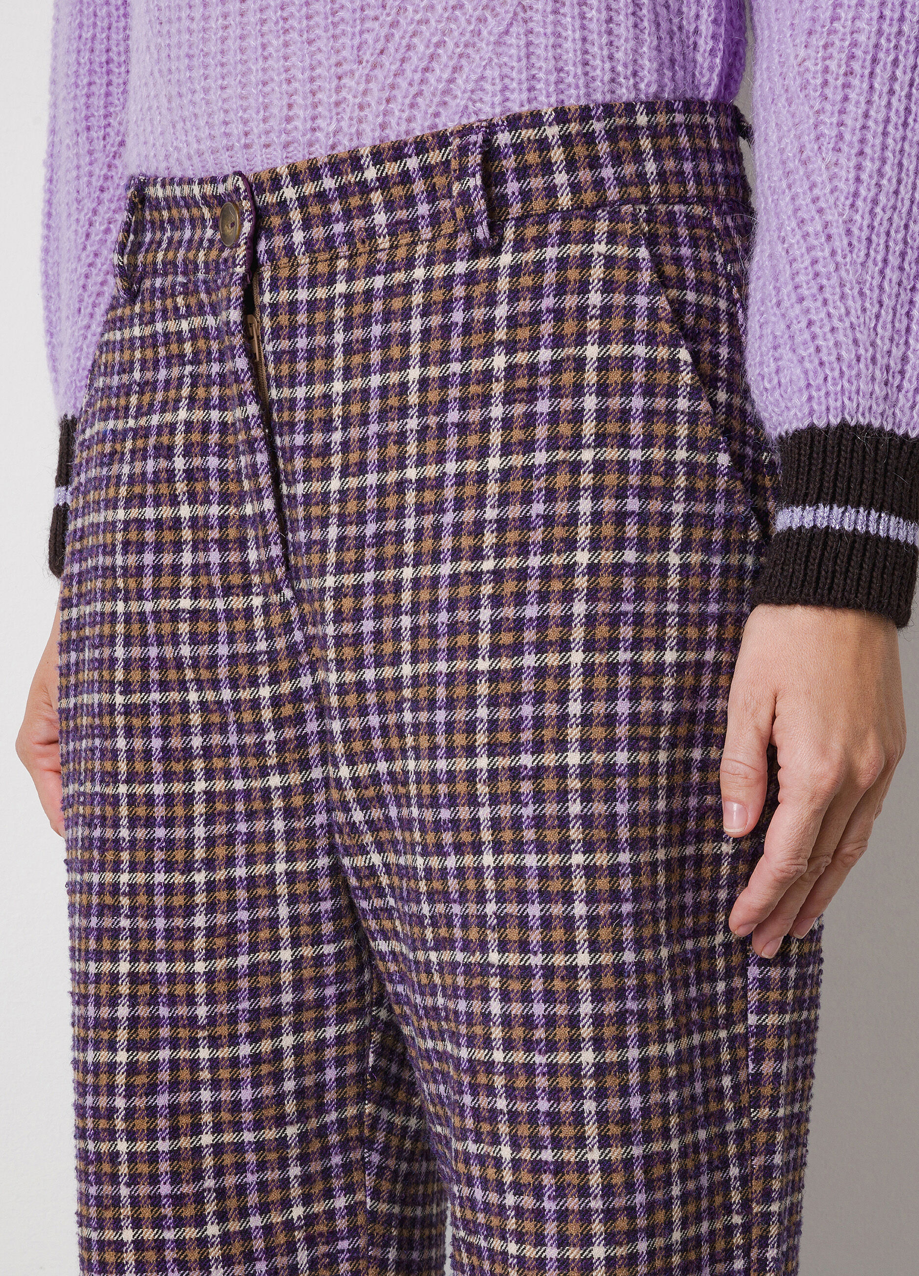 Pantalon à carreaux en laine mélangée_2