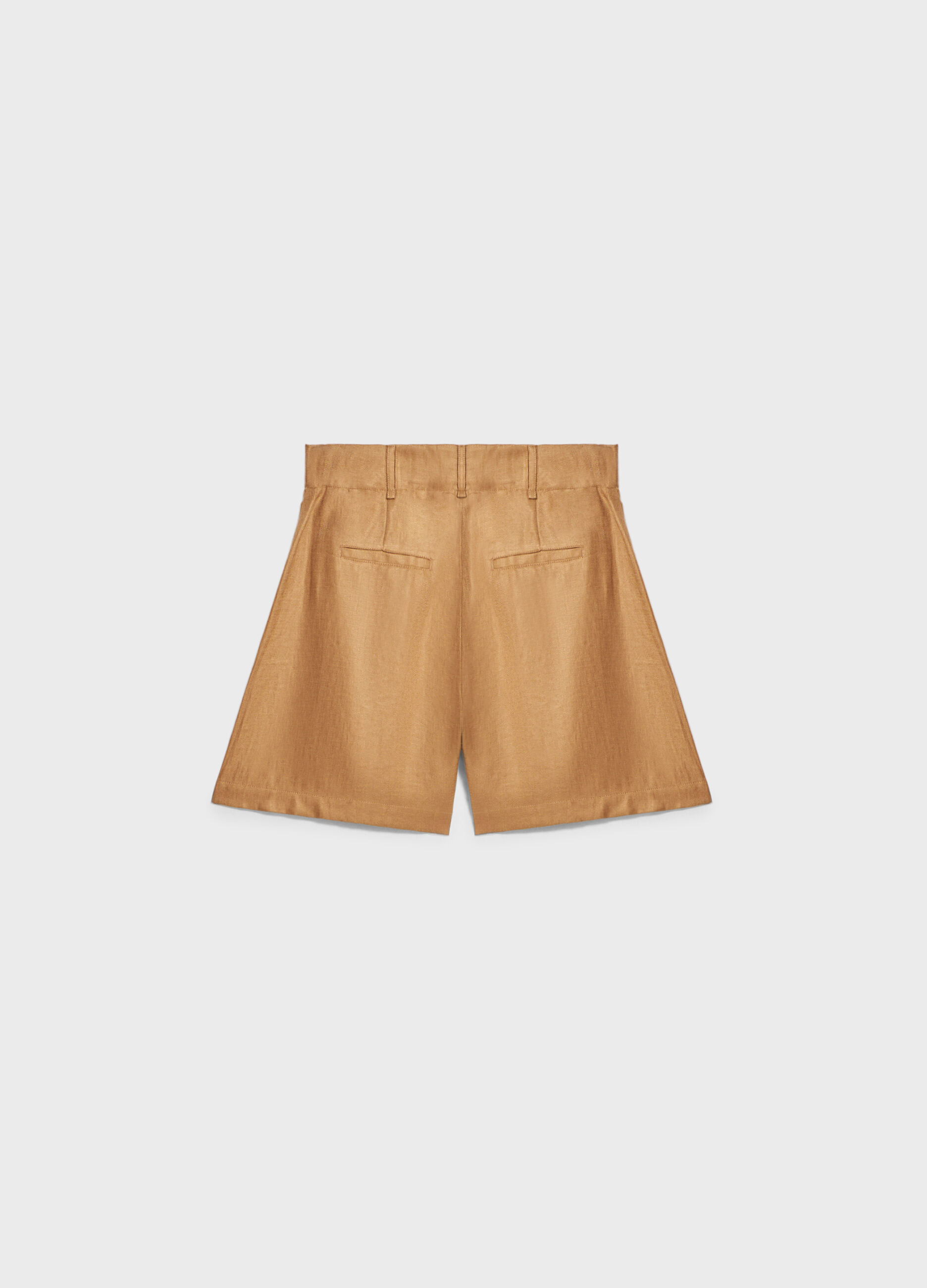 Ochre linen Bermuda shorts with pleats_5