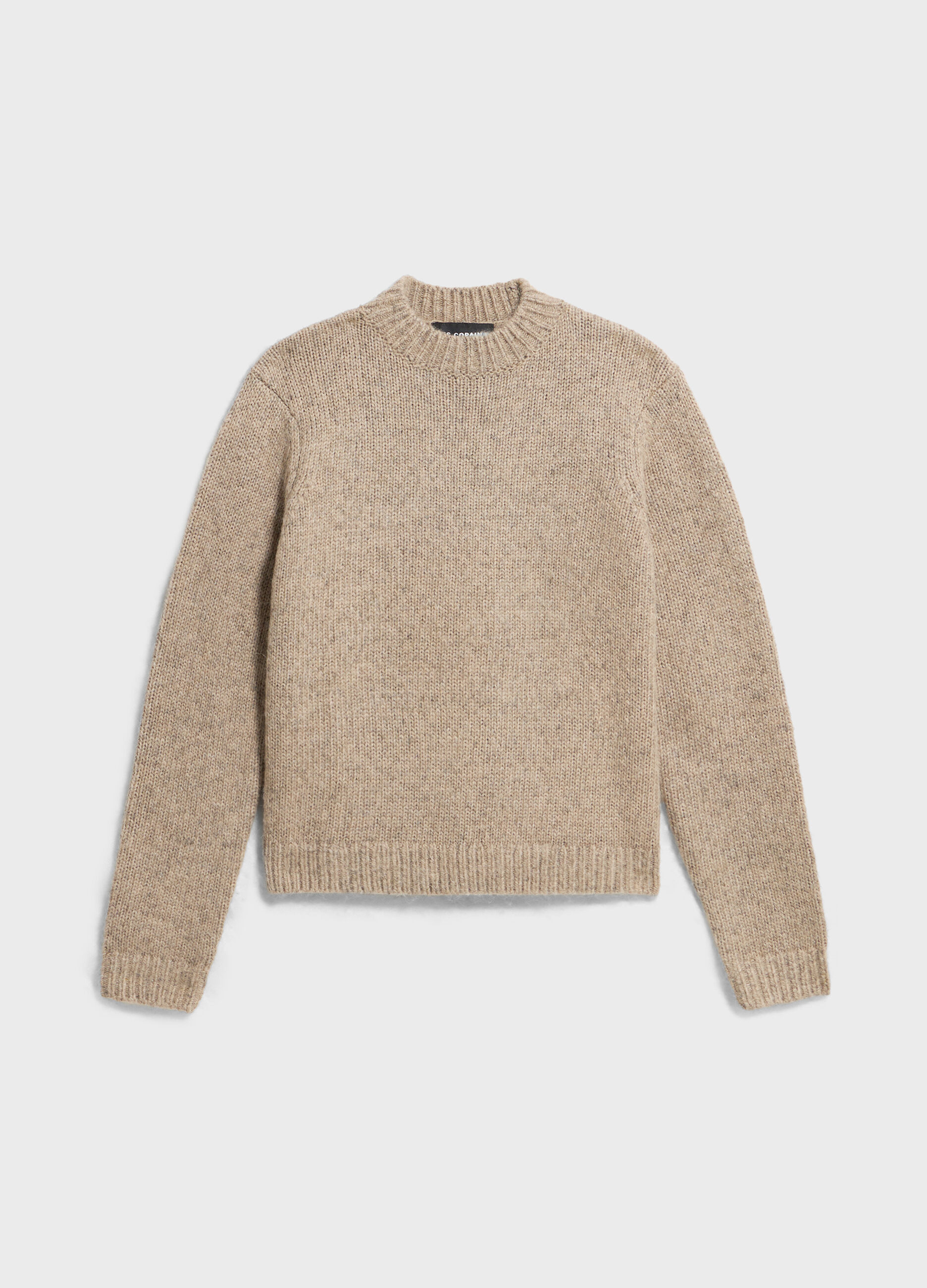 Knitted sweater with round neck in alpaca, wool and cotton