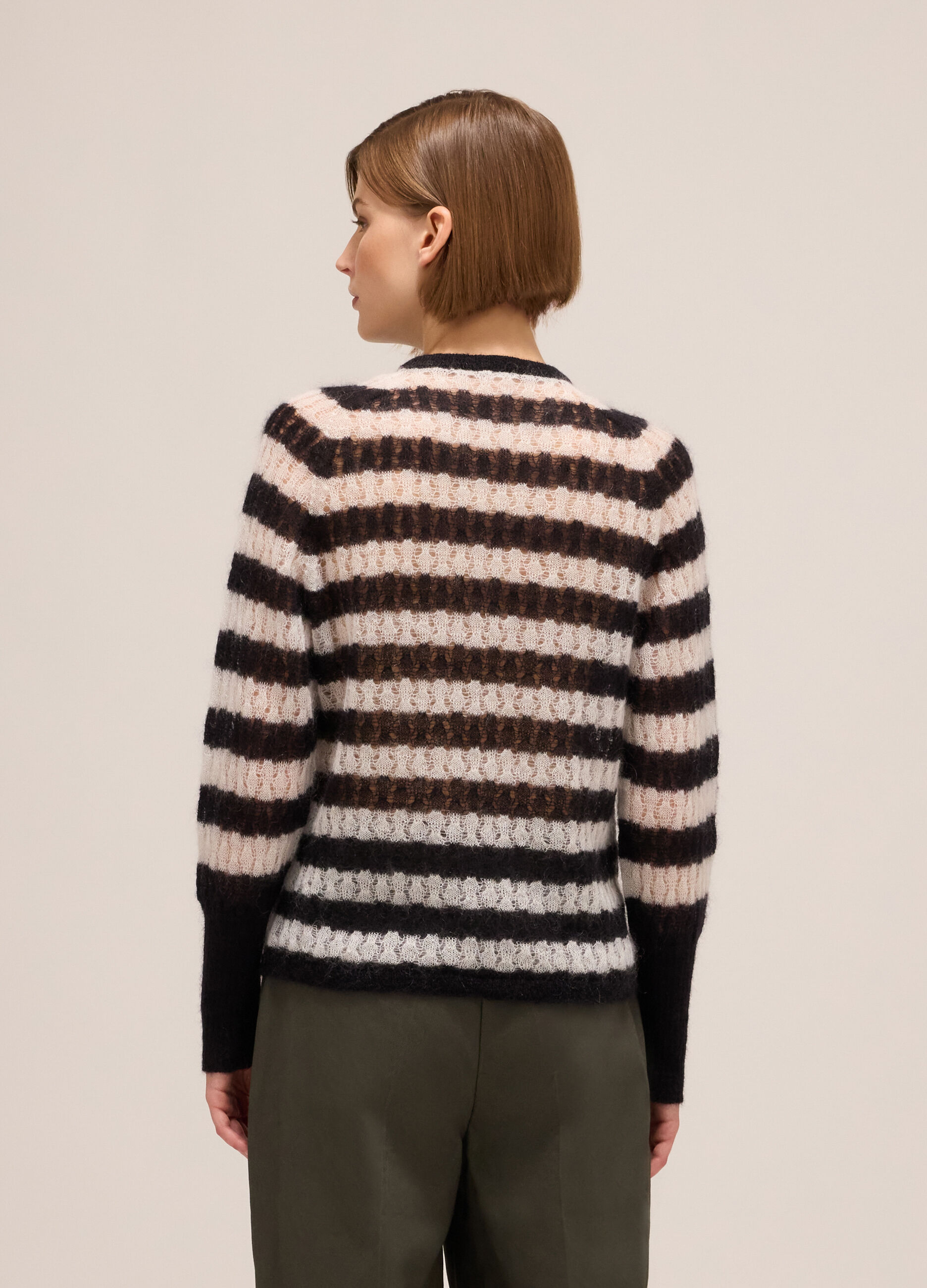 Striped crew-neck sweater in wool and mohair blend