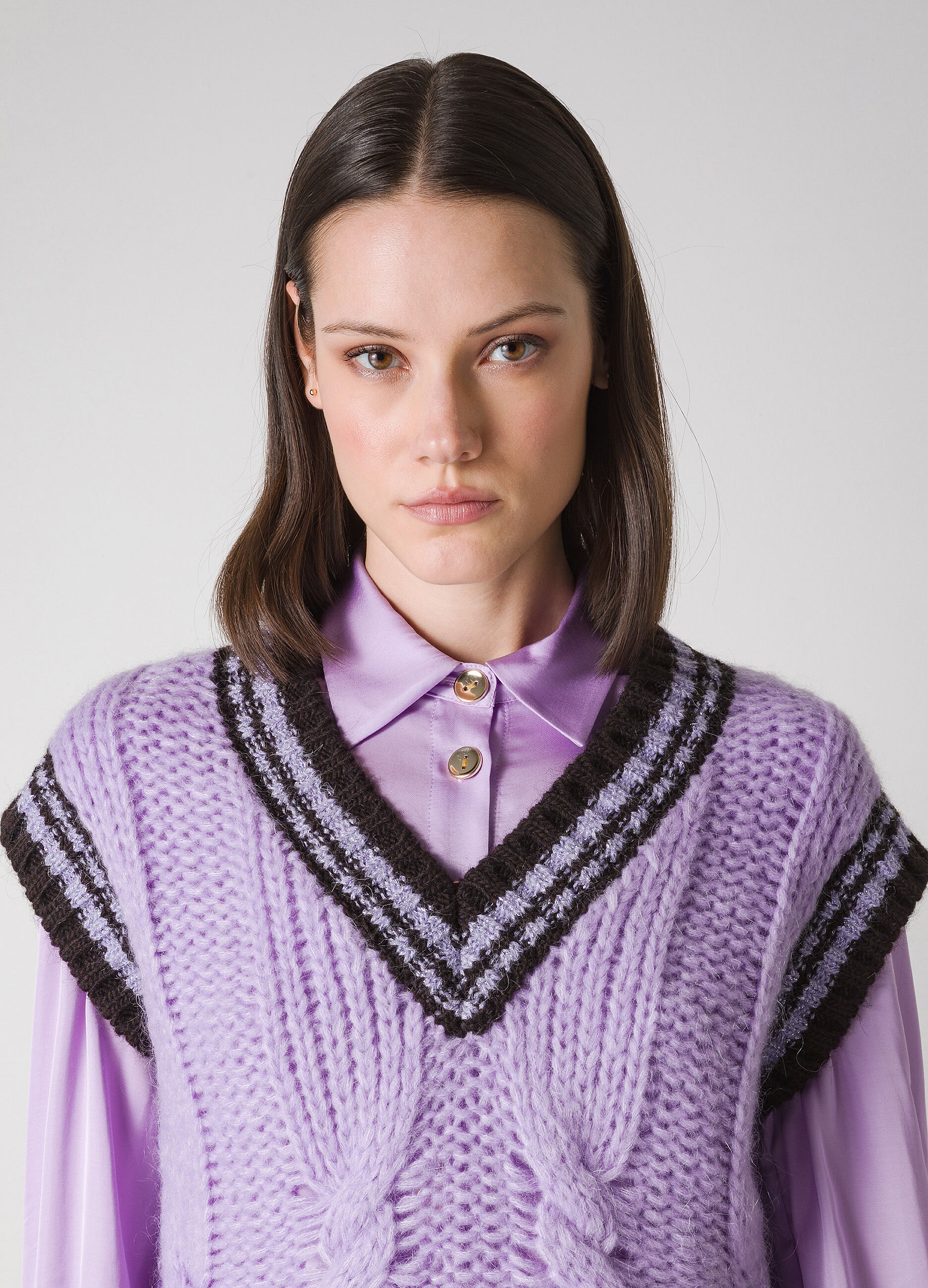 Mohair wool-blend tricot waistcoat with V-neck