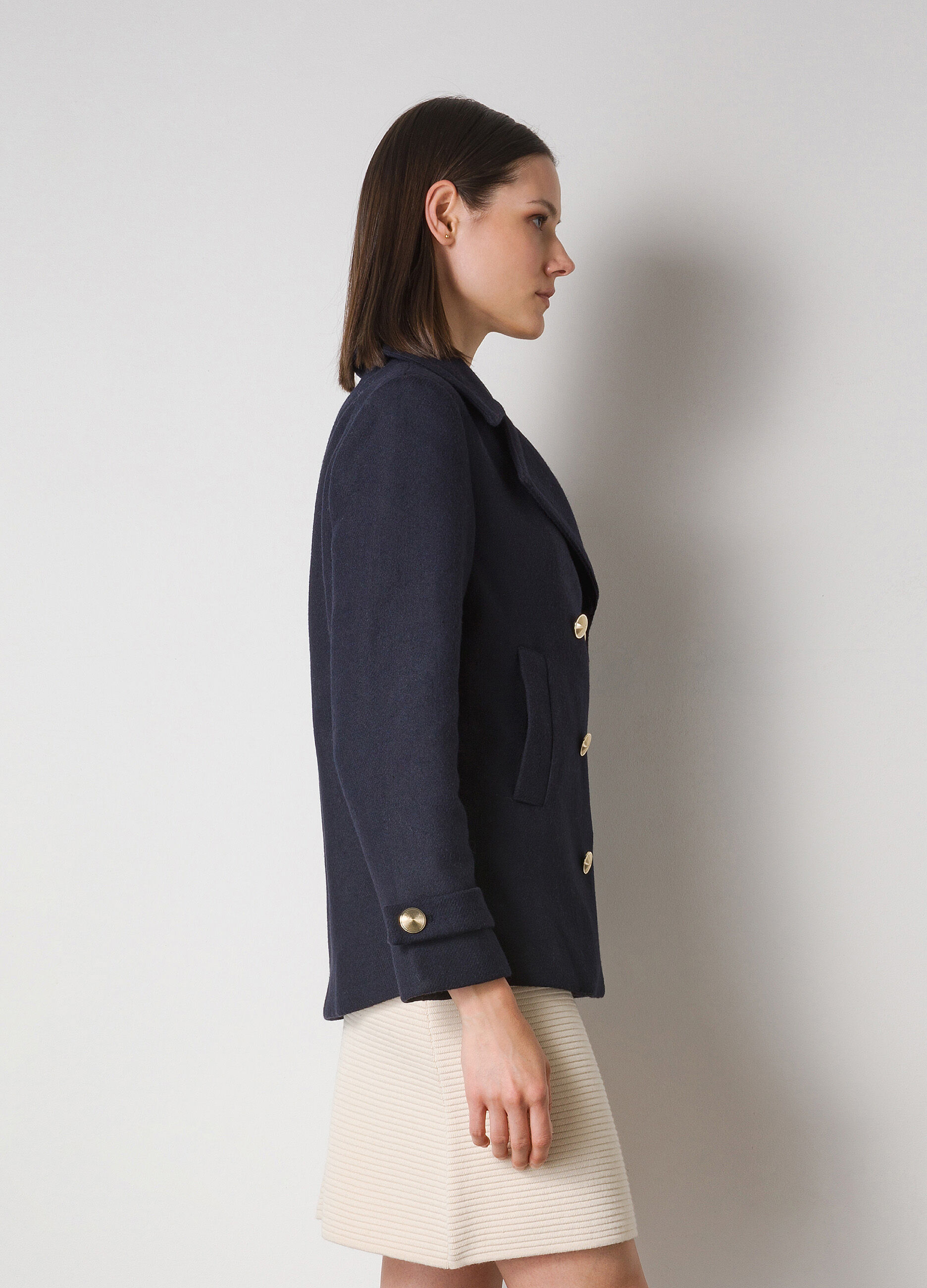 Wool-blend double-breasted coat