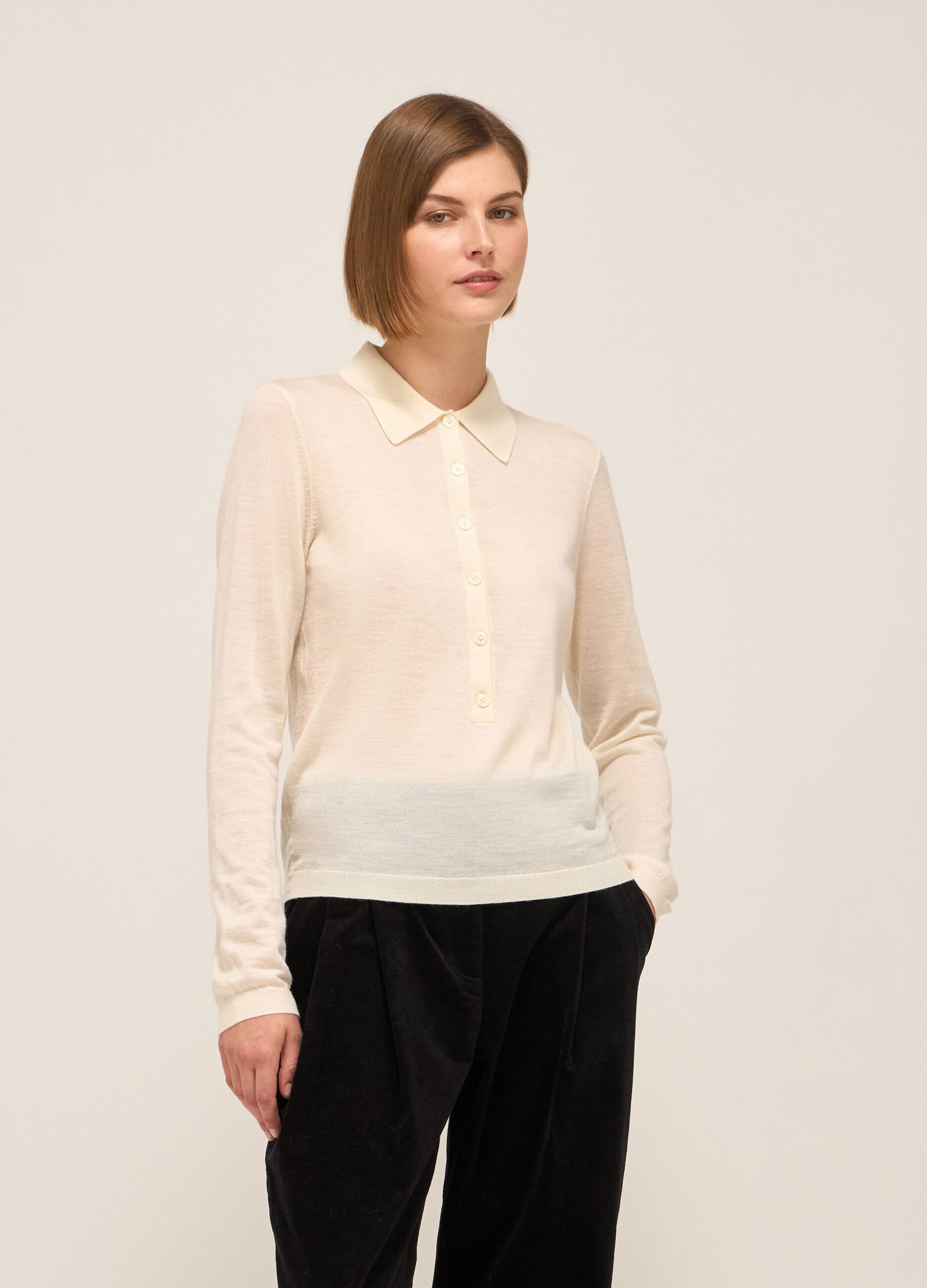 Polo neck with long sleeves in wool blend