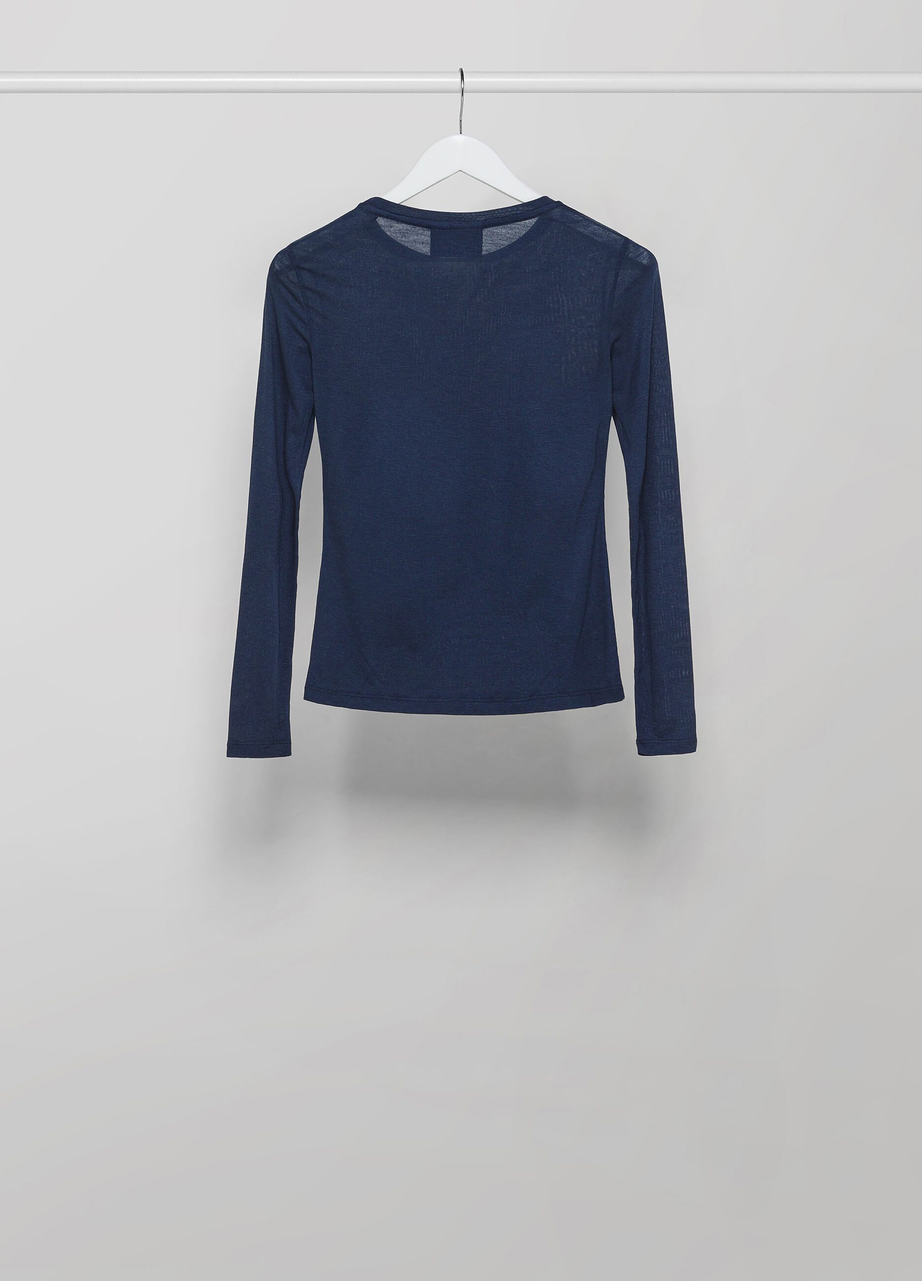 T-shirt à manches longues bleu marine en laine mélangée_5